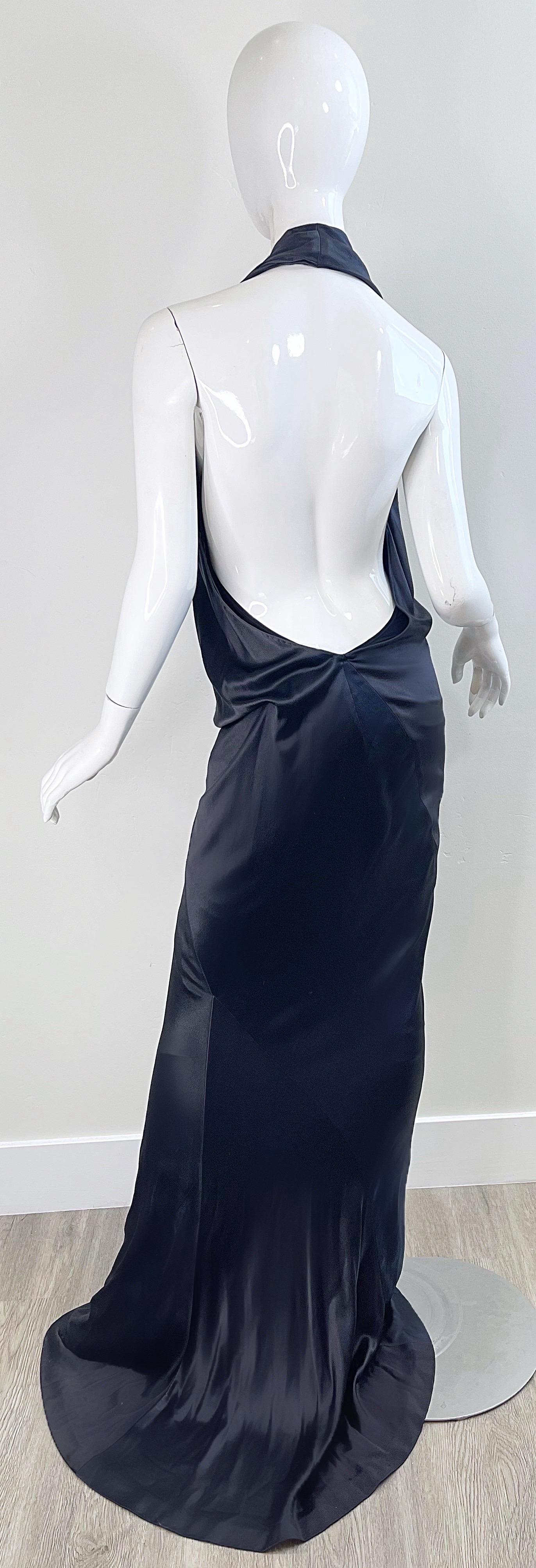 NWT Donna Karan Fall 2010 Runway Size 10 / 12 Anthracite Grey Plunging Silk Gown 8