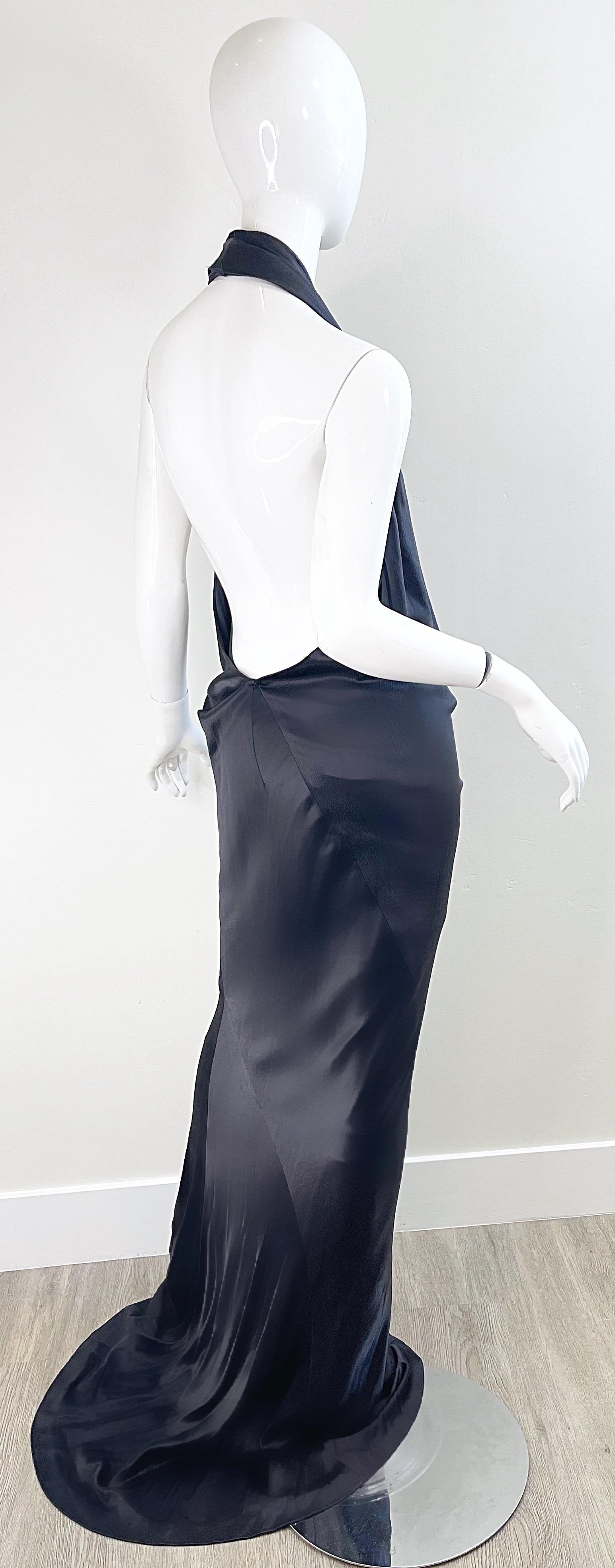 NWT Donna Karan Fall 2010 Runway Size 10 / 12 Anthracite Grey Plunging Silk Gown 1