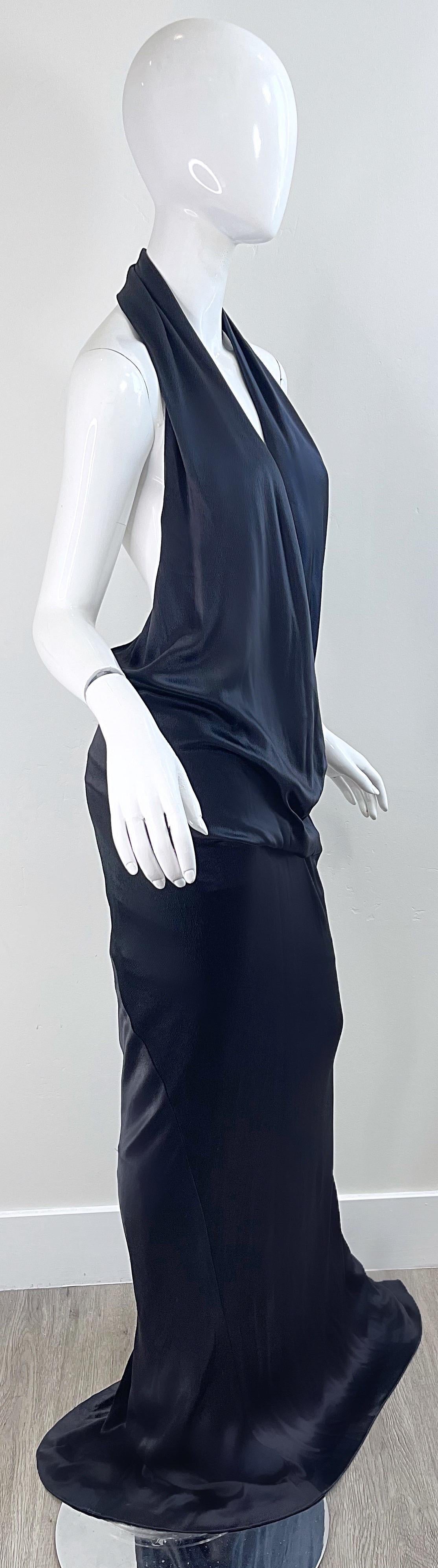NWT Donna Karan Fall 2010 Runway Size 10 / 12 Anthracite Grey Plunging Silk Gown 3