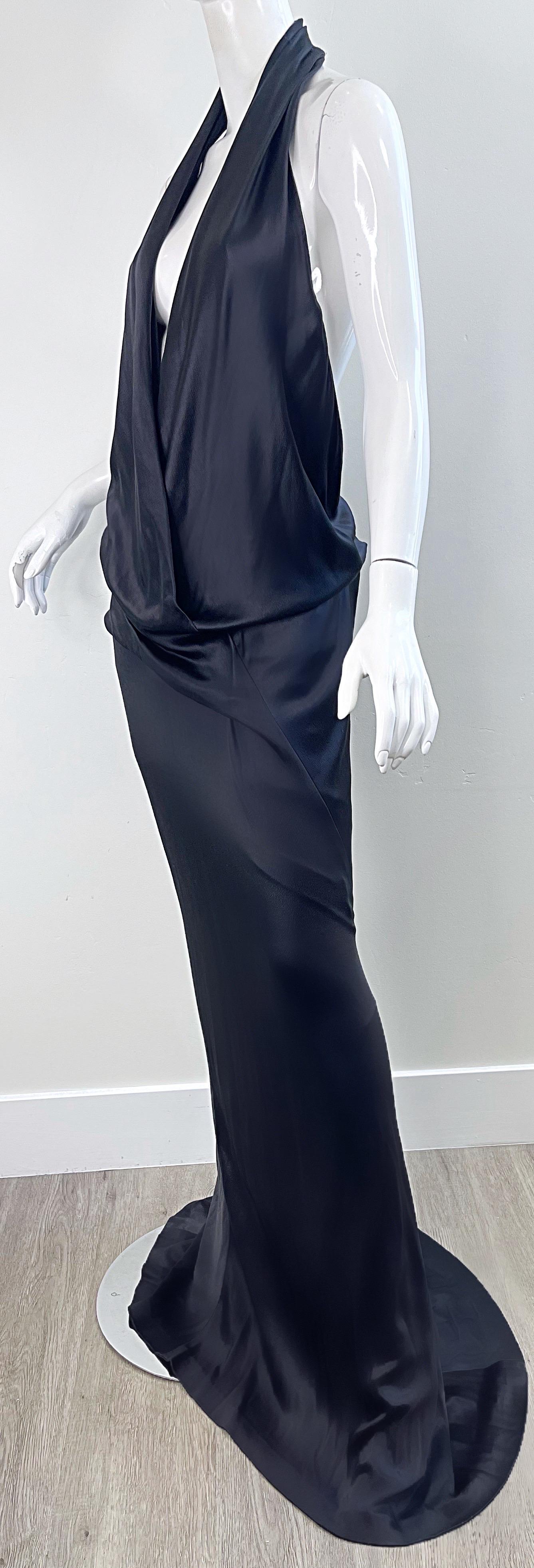 NWT Donna Karan Fall 2010 Runway Size 10 Anthracite Grey Plunging Silk Gown For Sale 6