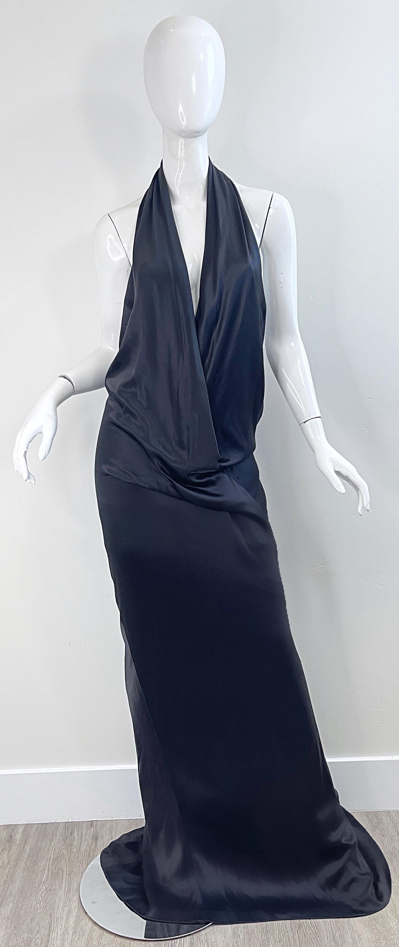 NWT Donna Karan Fall 2010 Runway Size 10 Anthracite Grey Plunging Silk Gown For Sale 11
