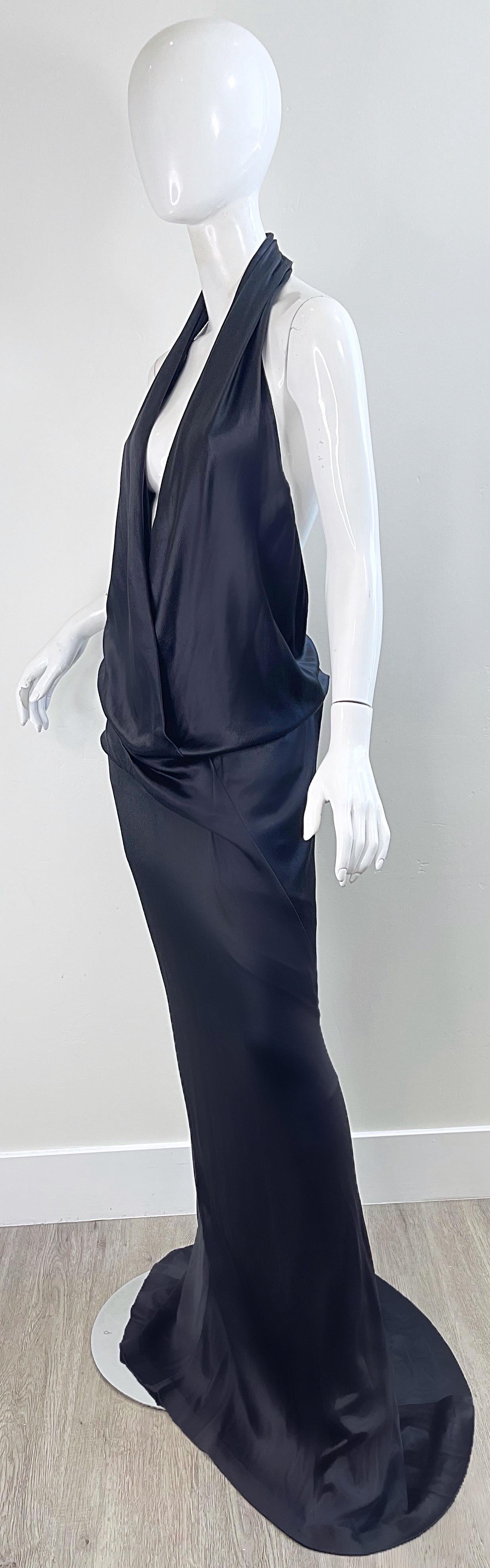 NWT Donna Karan Fall 2010 Runway Size 10 Anthracite Grey Plunging Silk Gown For Sale 3