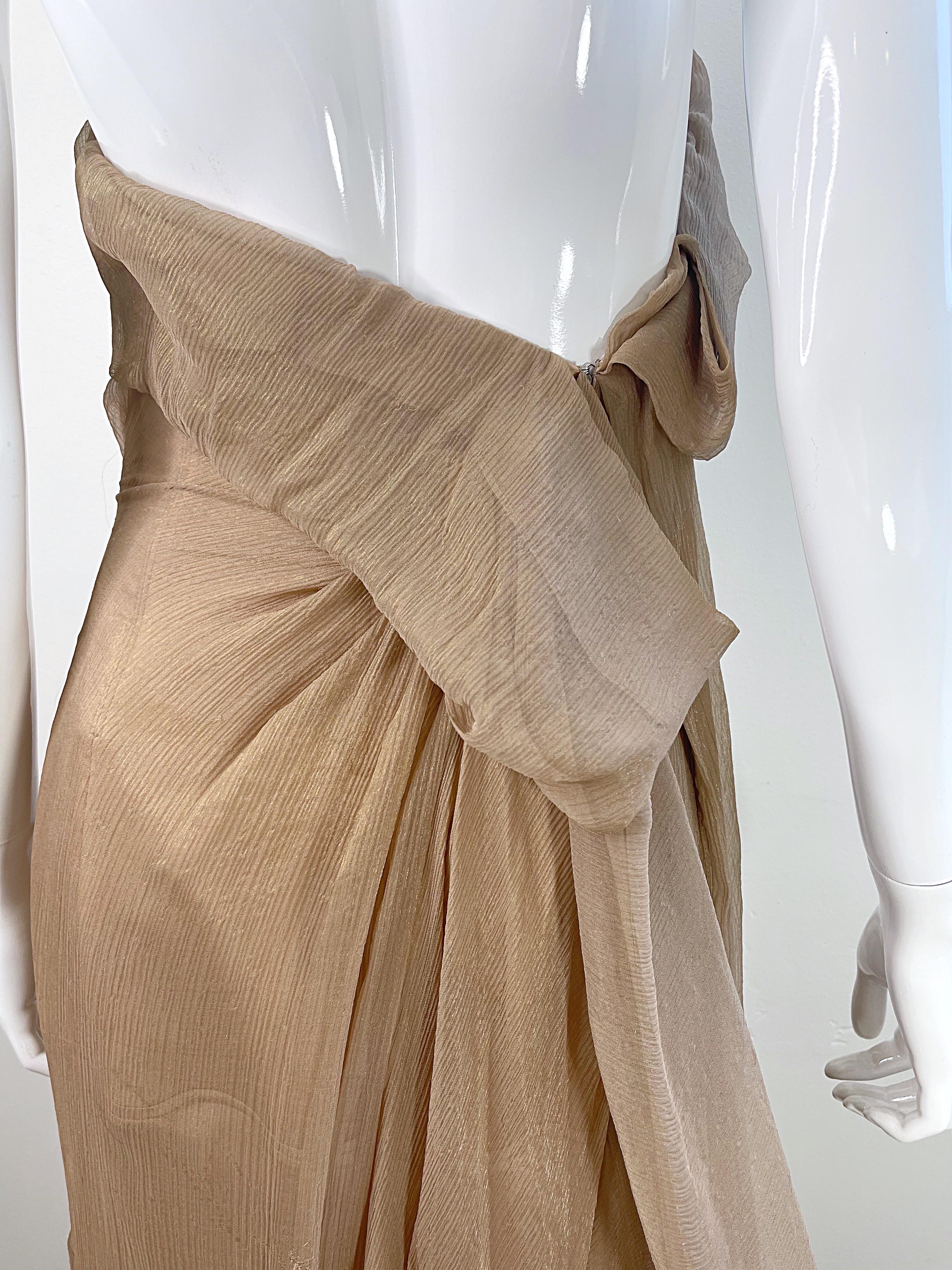 NWT Donna Karan Fall 2011 Runway Silk Organza Size 4 / 6 Nude Gold Gown Dress For Sale 6