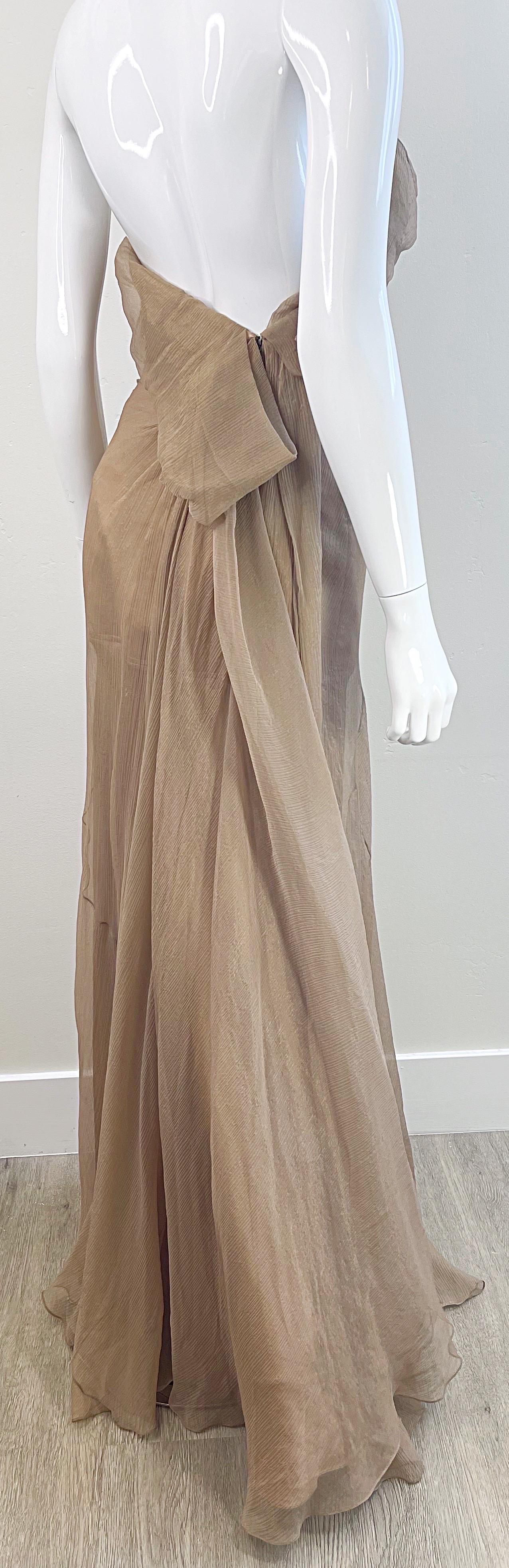 NWT Donna Karan Fall 2011 Runway Silk Organza Size 4 / 6 Nude Gold Gown Dress For Sale 12