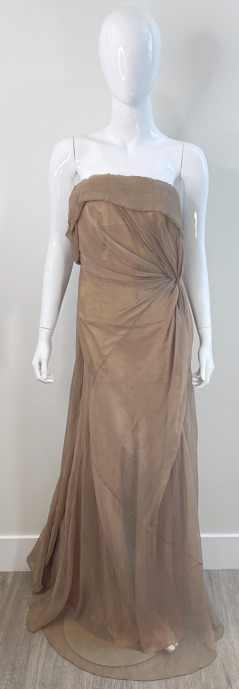 NWT Donna Karan Fall 2011 Runway Silk Organza Size 6 Strapless Nude Gown  Dress at 1stDibs