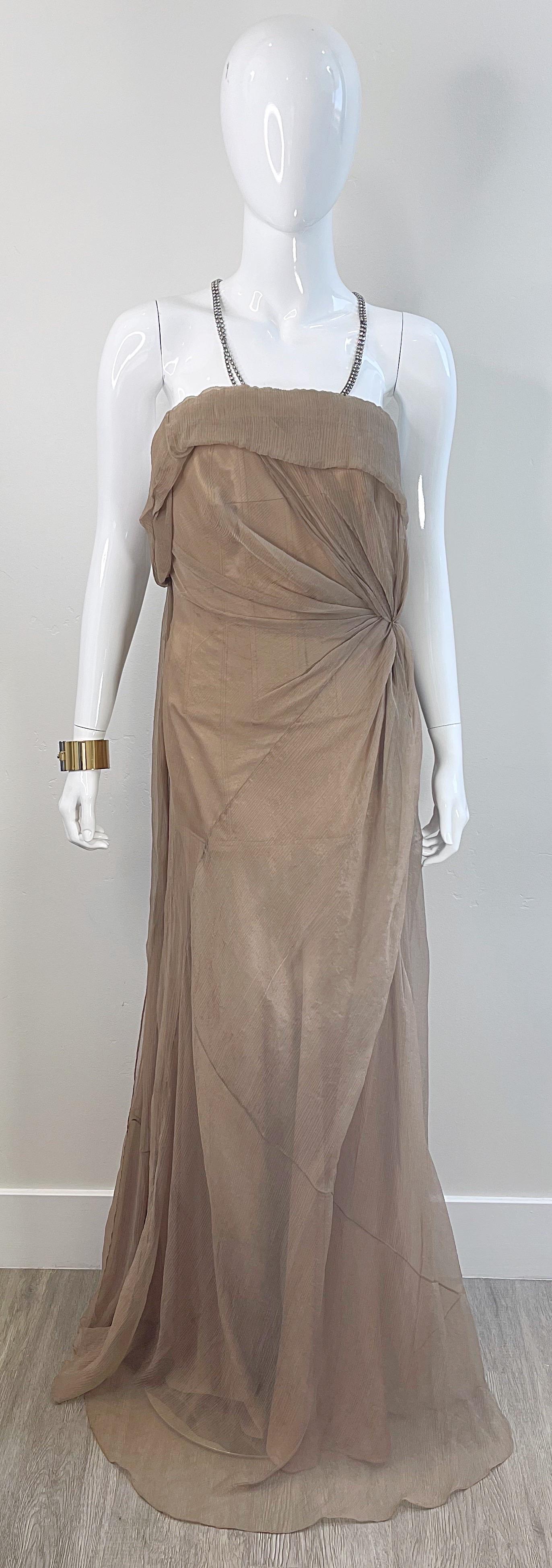 NWT Donna Karan Fall 2011 Runway Silk Organza Size 4 / 6 Nude Gold Gown Dress For Sale 4