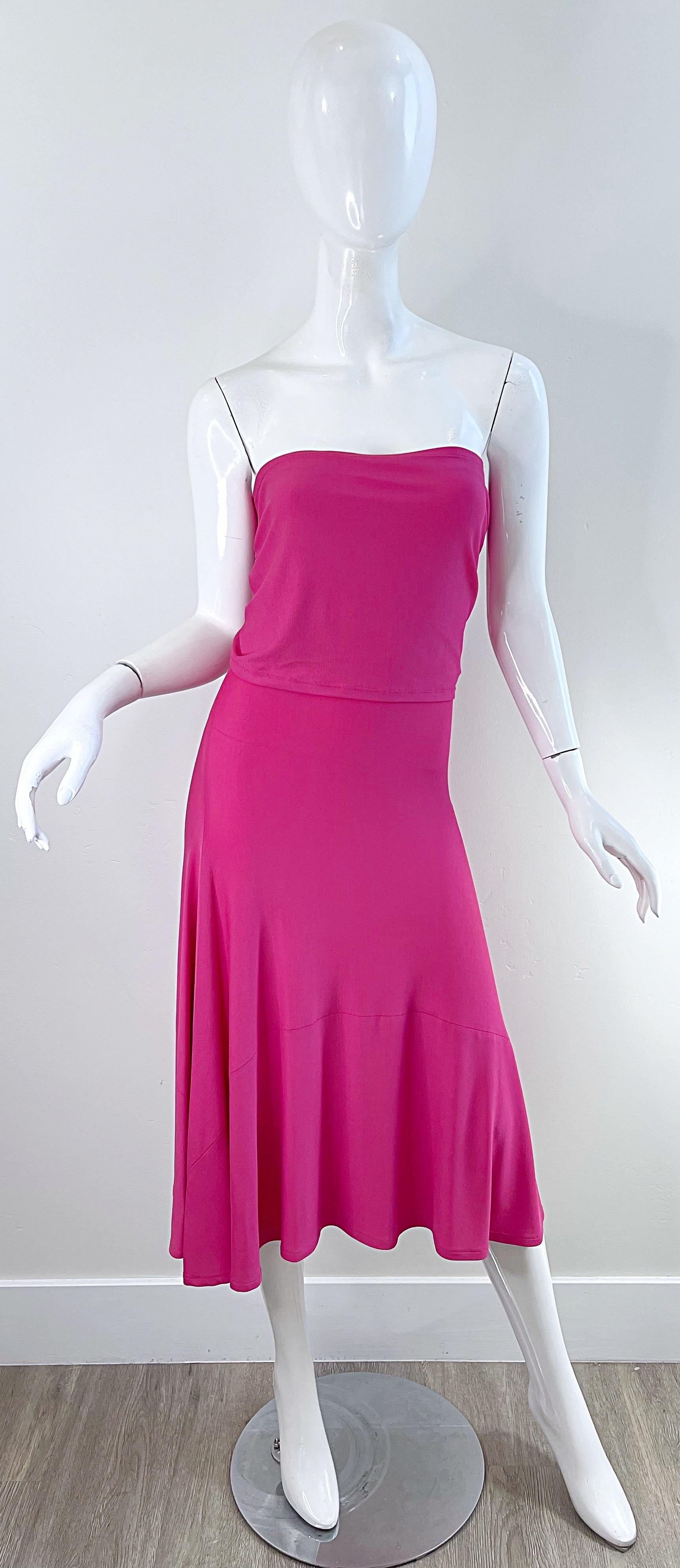 NWT Donna Karan Resort 2016 Hot Pink Size Medium Strapless Tube Dress For Sale 6