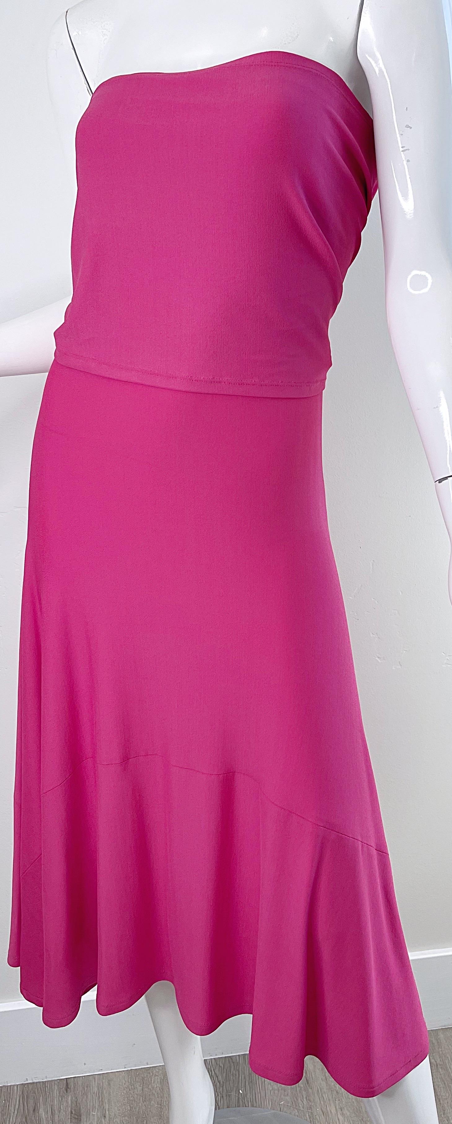 NWT Donna Karan Resort 2016 Hot Pink Size Medium Strapless Tube Dress For Sale 7