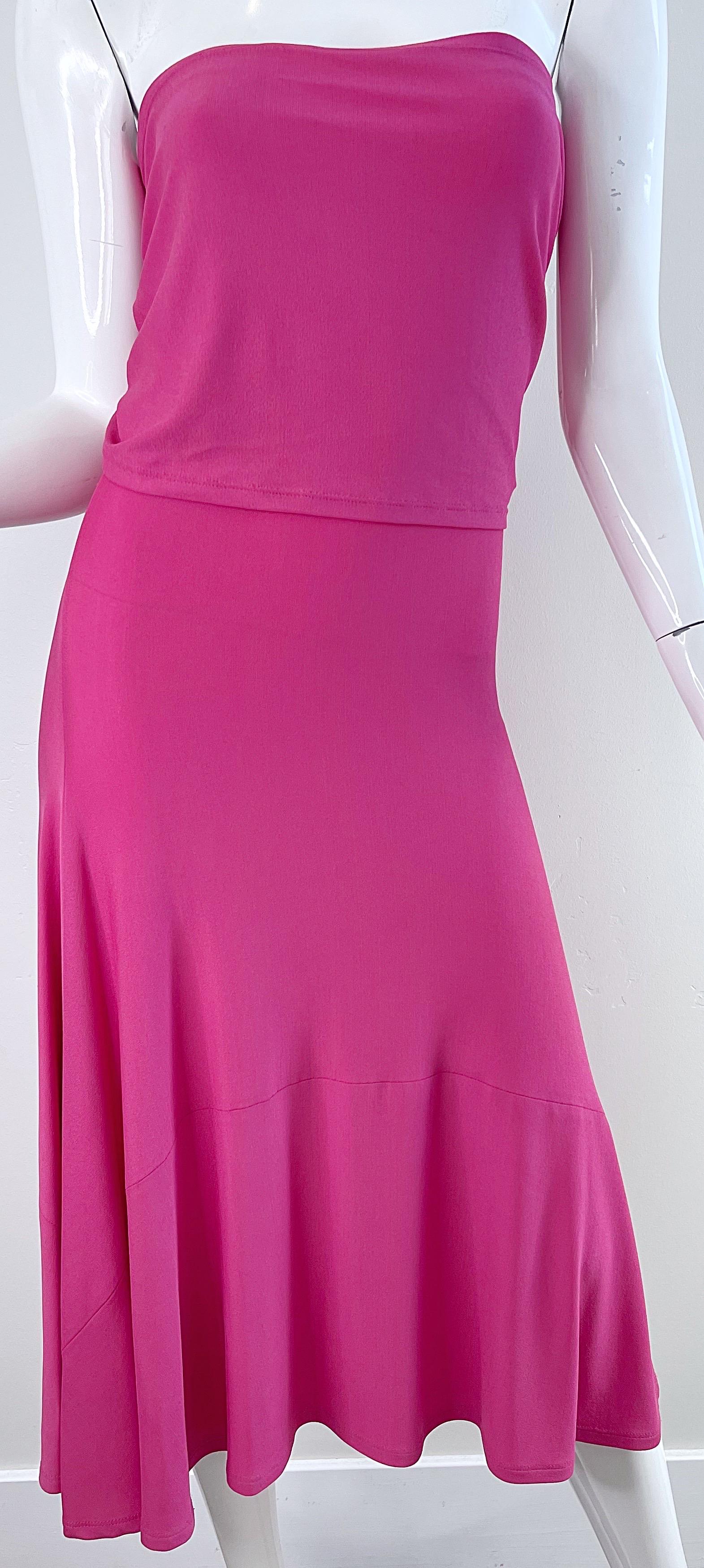 NWT Donna Karan Resort 2016 Hot Pink Size Medium Strapless Tube Dress For Sale 8