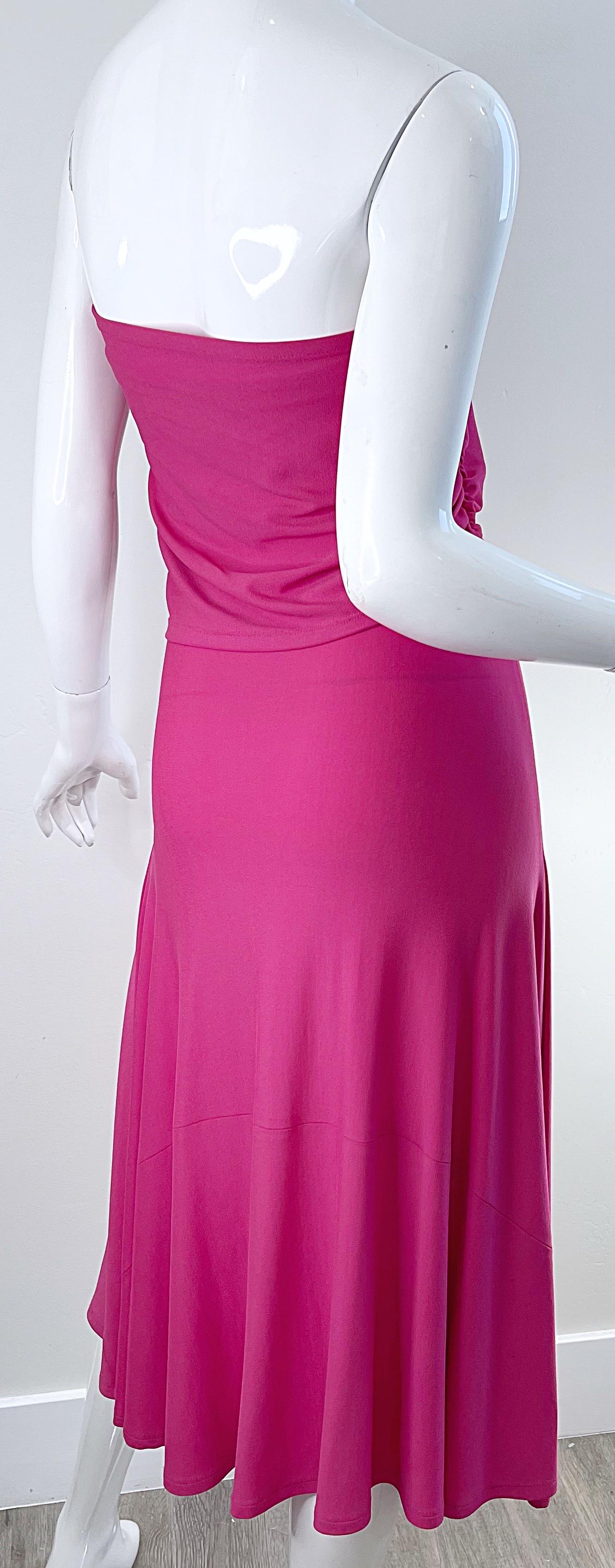 NWT Donna Karan Resort 2016 Hot Pink Size Medium Strapless Tube Dress For Sale 9