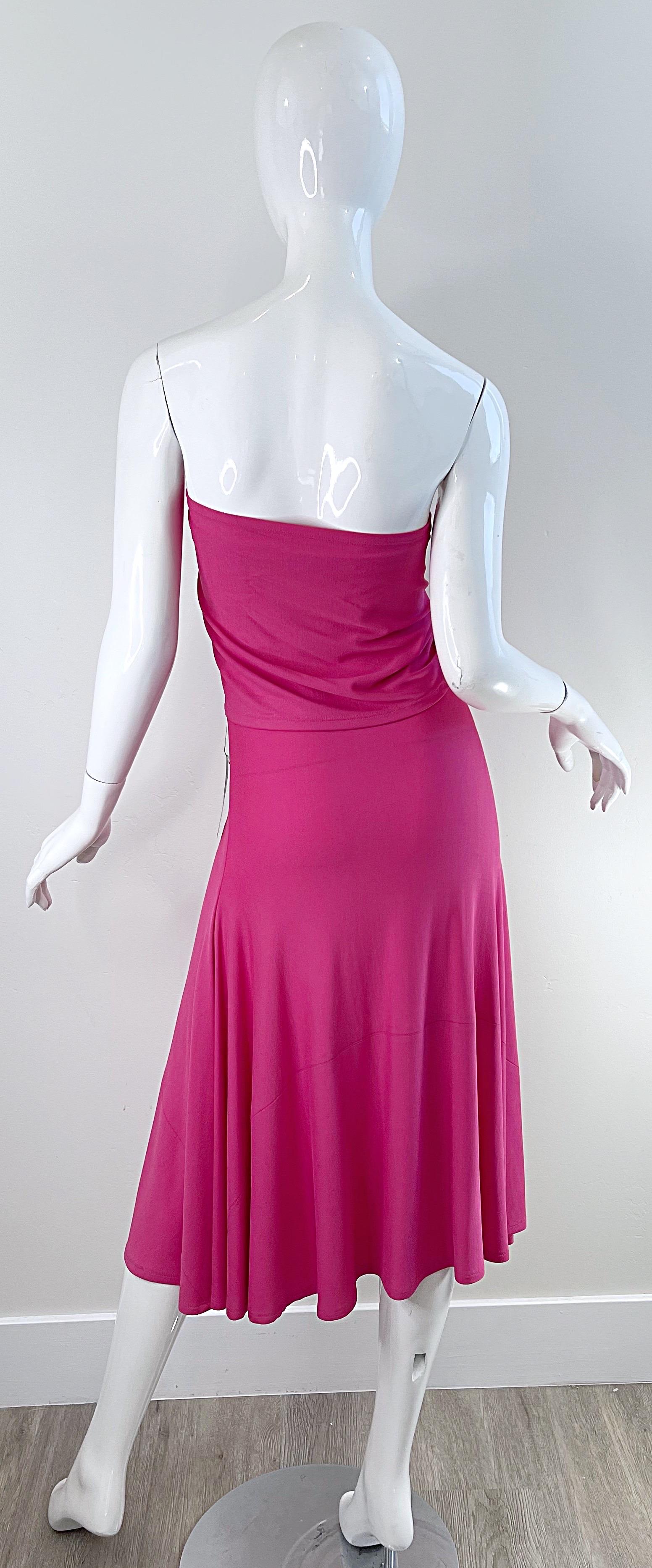 NWT Donna Karan Resort 2016 Hot Pink Size Medium Strapless Tube Dress For Sale 10
