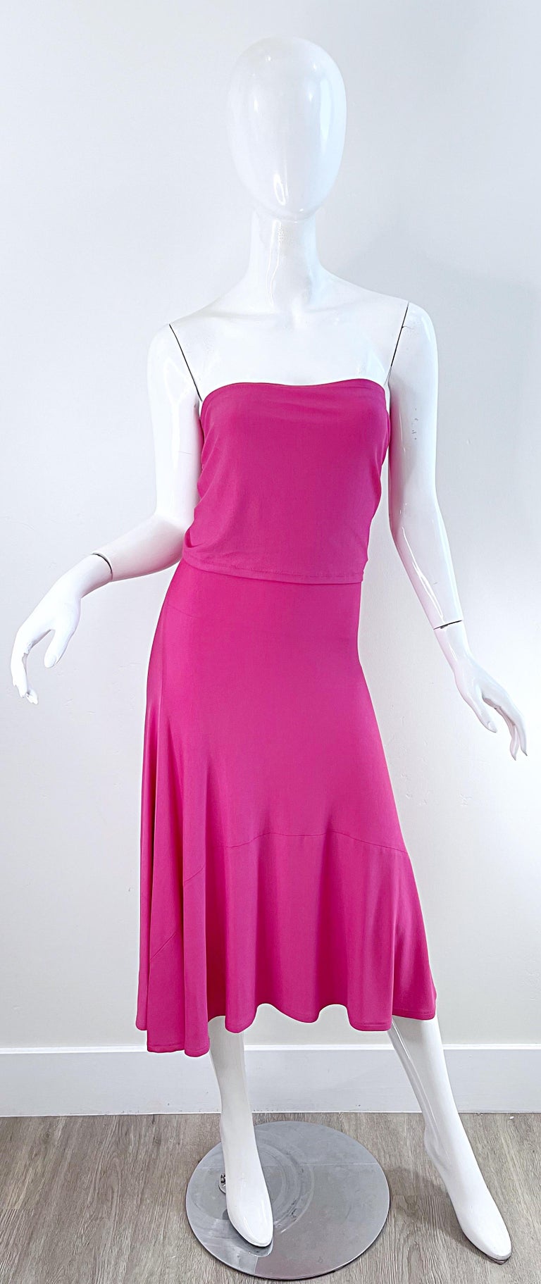 NWT Donna Karan Resort 2016 Hot Pink Size Medium Strapless Tube Dress For  Sale at 1stDibs