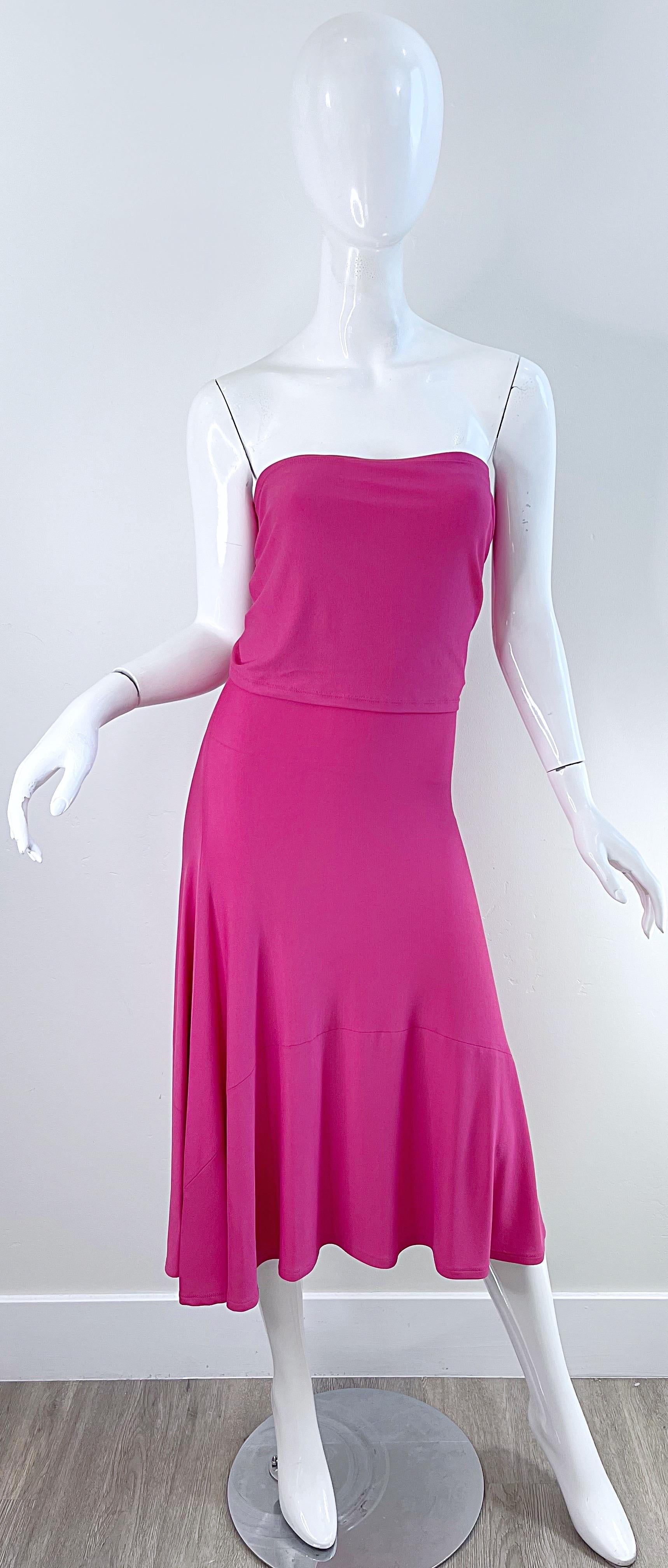 NWT Donna Karan Resort 2016 Hot Pink Size Medium Strapless Tube Dress In New Condition For Sale In San Diego, CA
