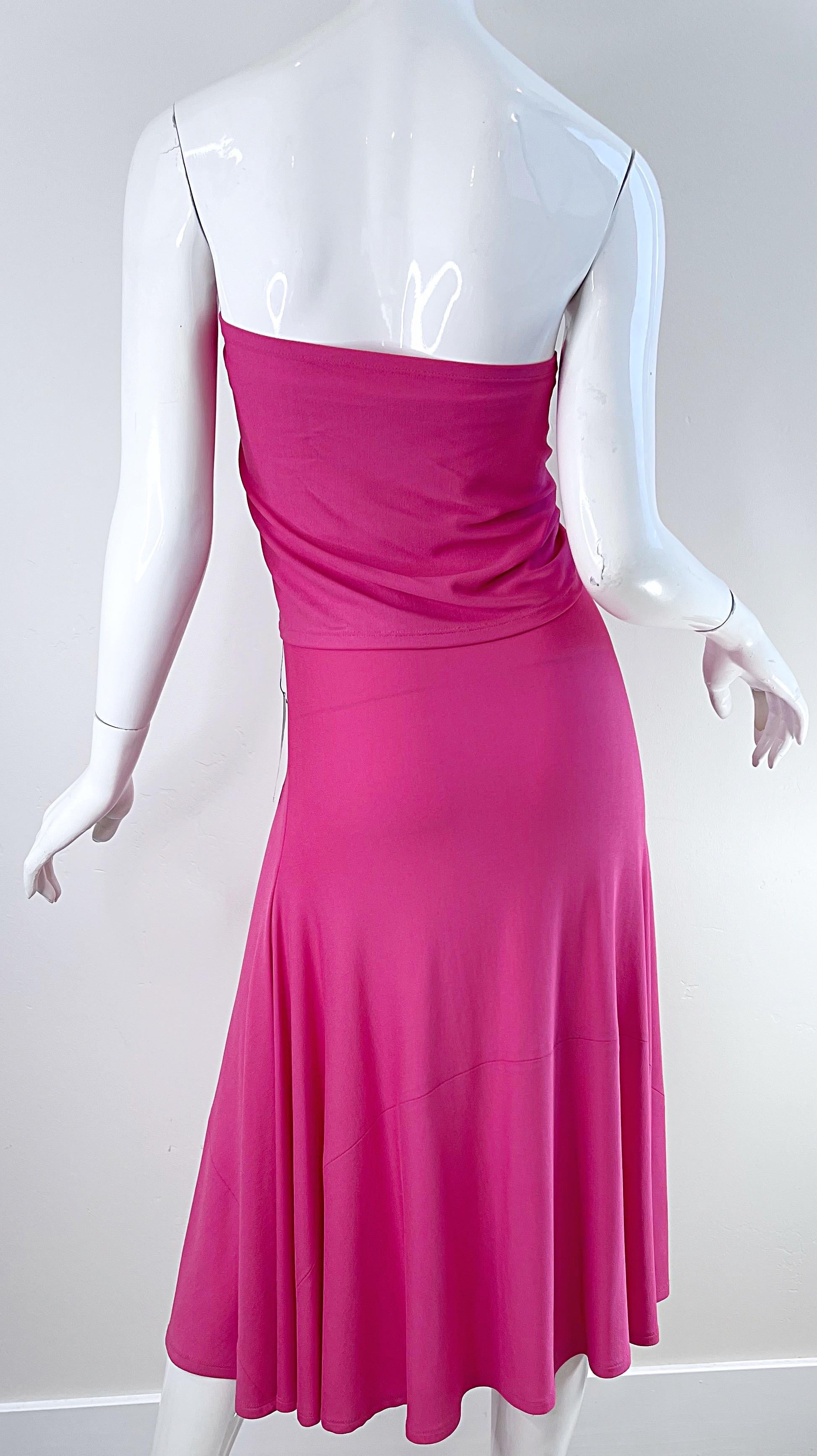 Women's NWT Donna Karan Resort 2016 Hot Pink Size Medium Strapless Tube Dress For Sale