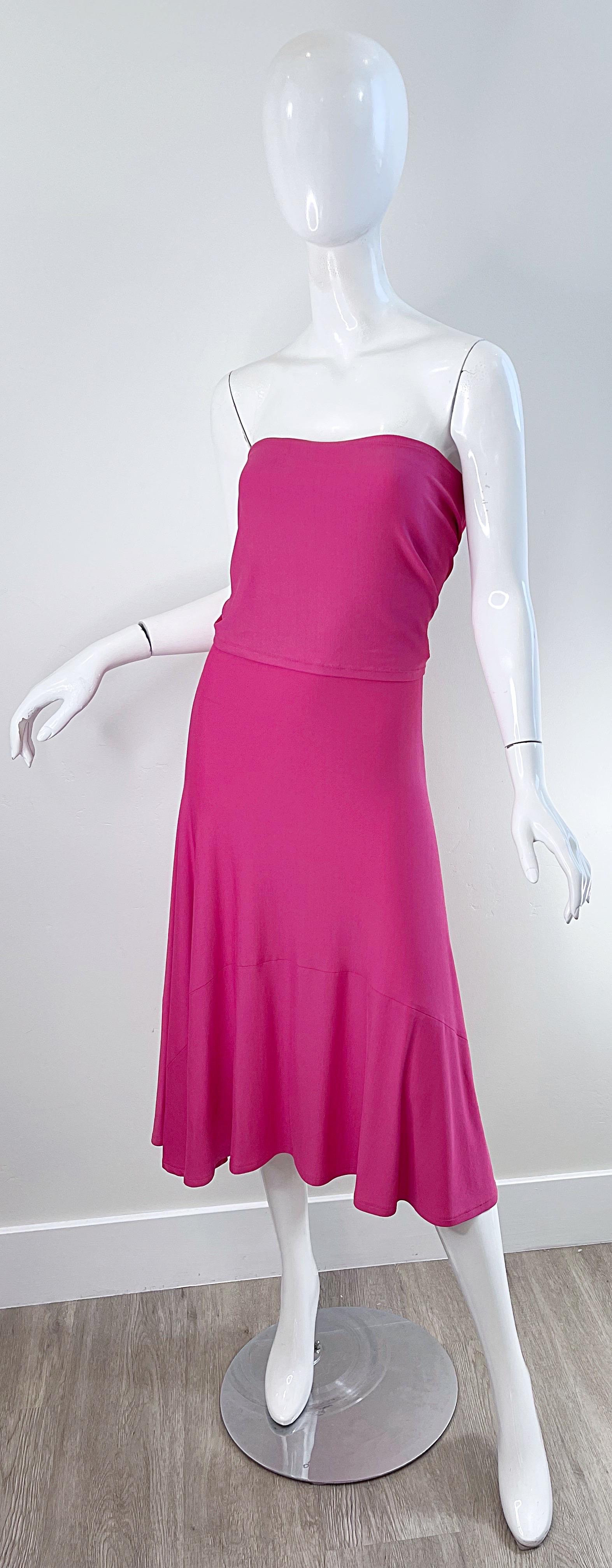 NWT Donna Karan Resort 2016 Hot Pink Size Medium Strapless Tube Dress For Sale 2