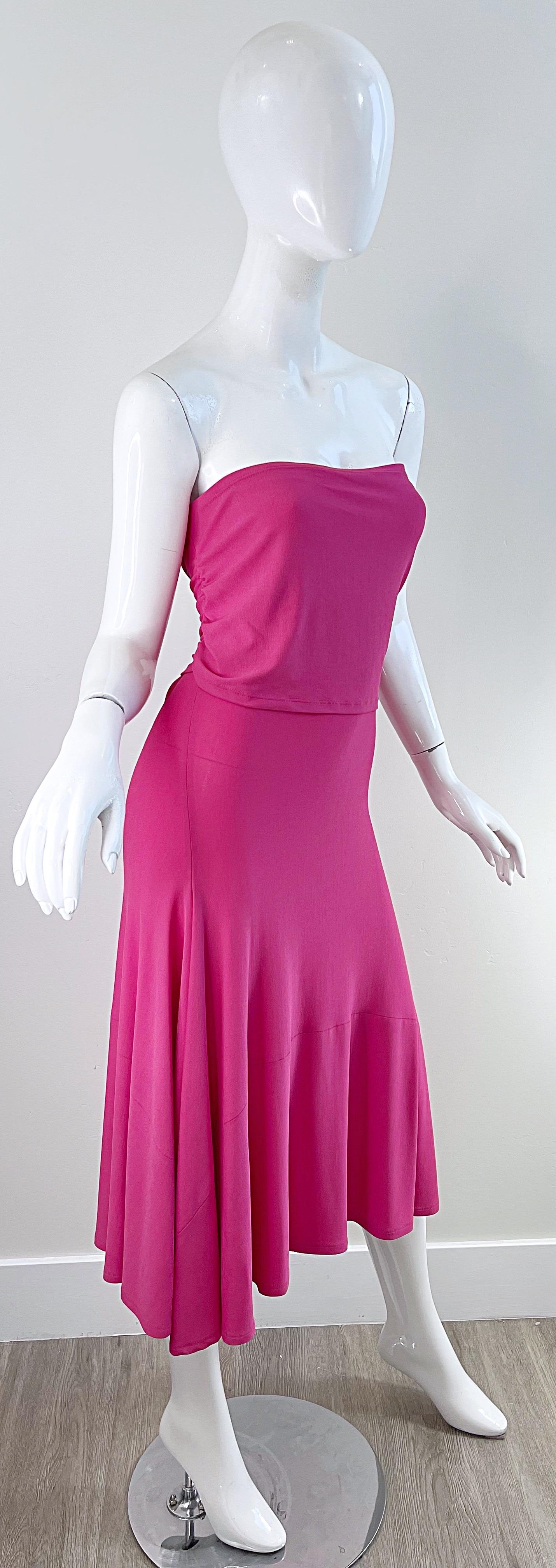NWT Donna Karan Resort 2016 Hot Pink Size Medium Strapless Tube Dress For Sale 3