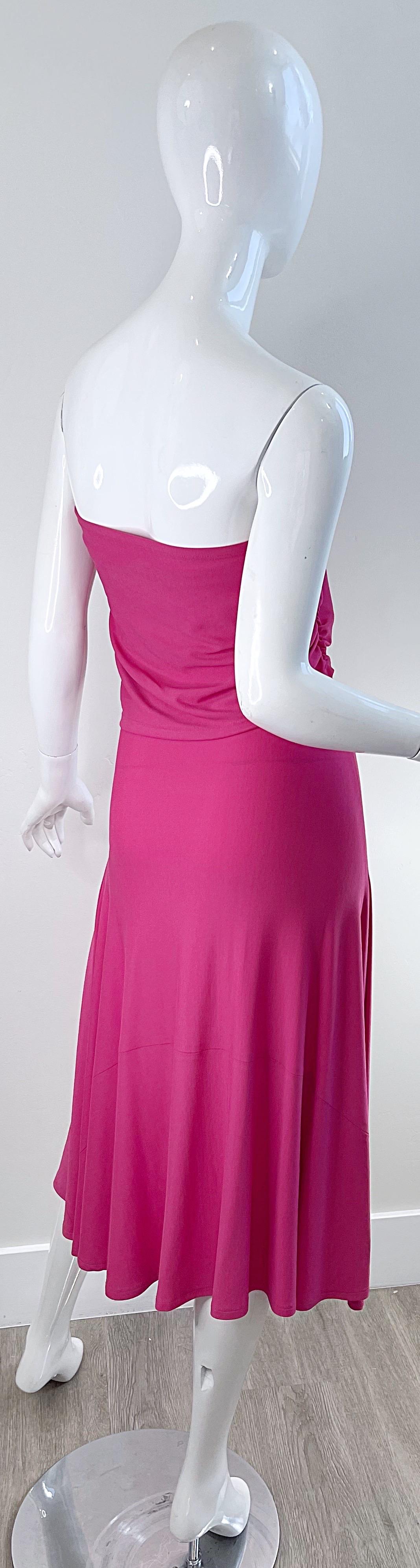 NWT Donna Karan Resort 2016 Hot Pink Size Medium Strapless Tube Dress For Sale 4