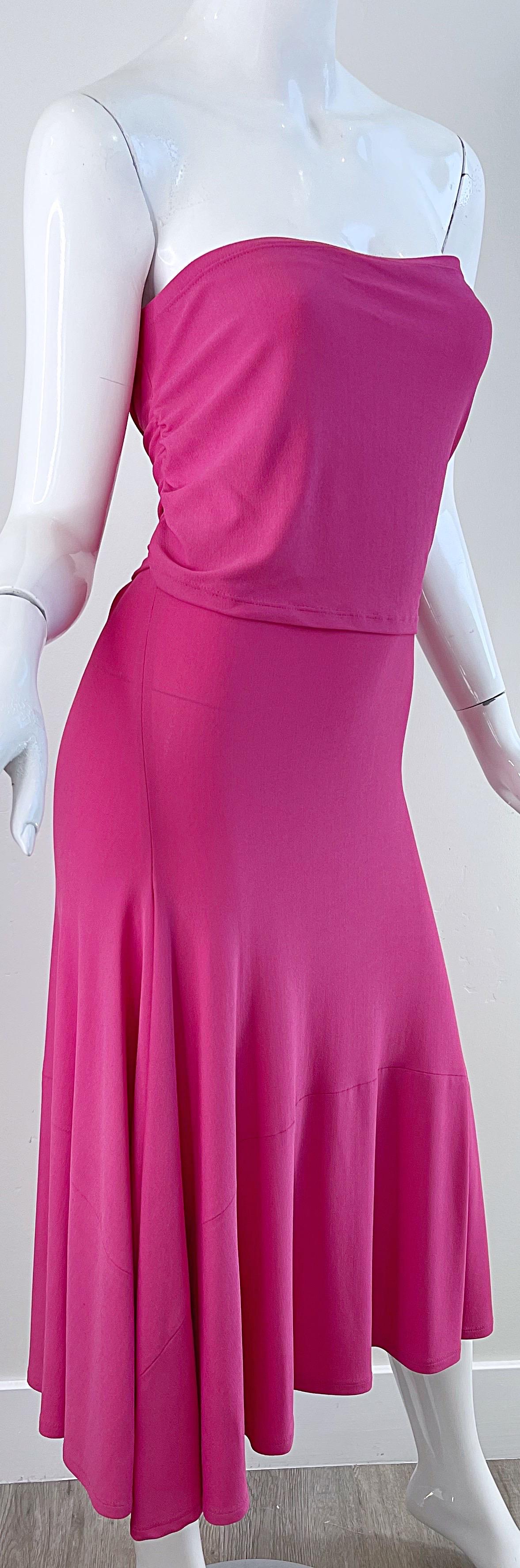 NWT Donna Karan Resort 2016 Hot Pink Size Medium Strapless Tube Dress For Sale 5