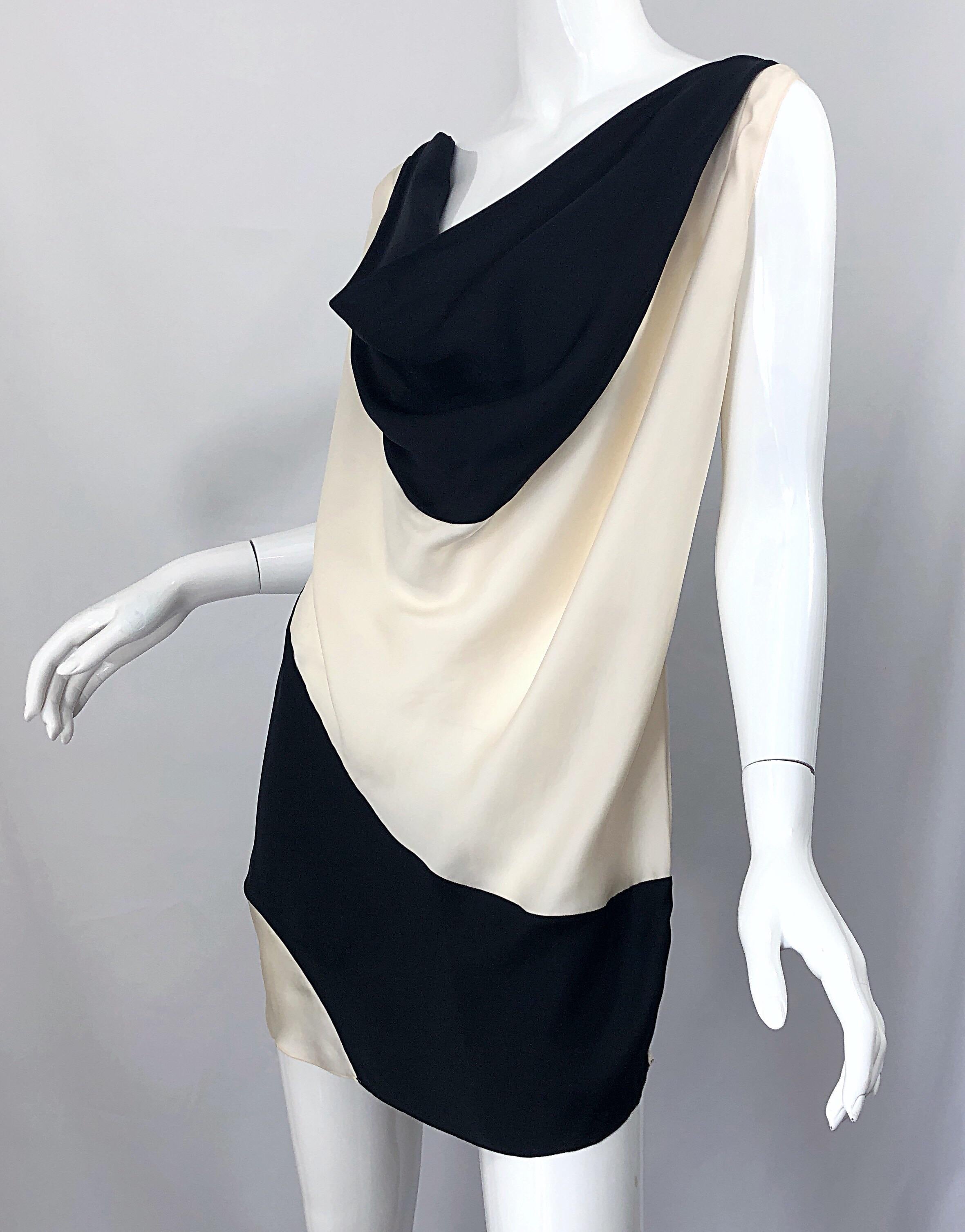 Beige Vintage Donna Karan Runway Collection Black & White Ivory Sz 10 / 12 Tunic Dress