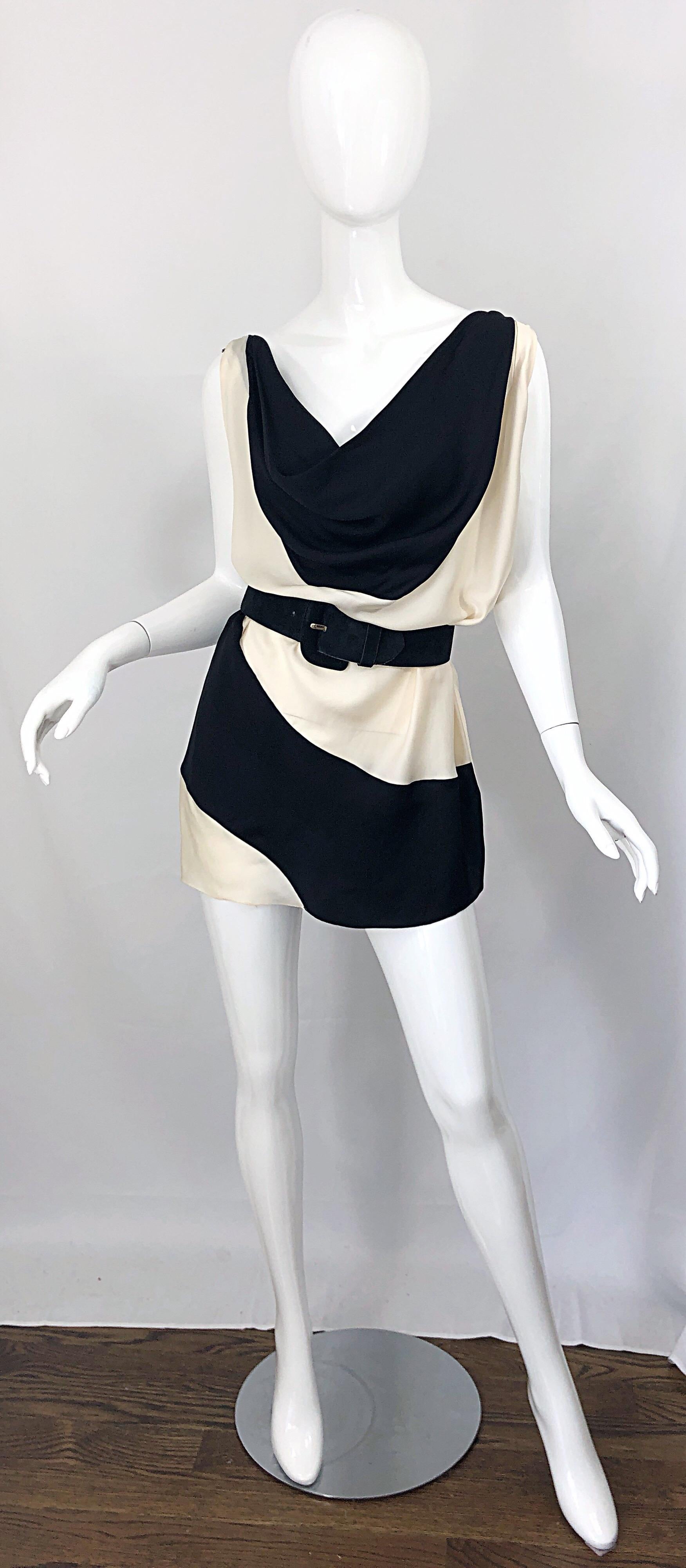 Vintage Donna Karan Runway Collection Black & White Ivory Sz 10 / 12 Tunic Dress In New Condition In San Diego, CA