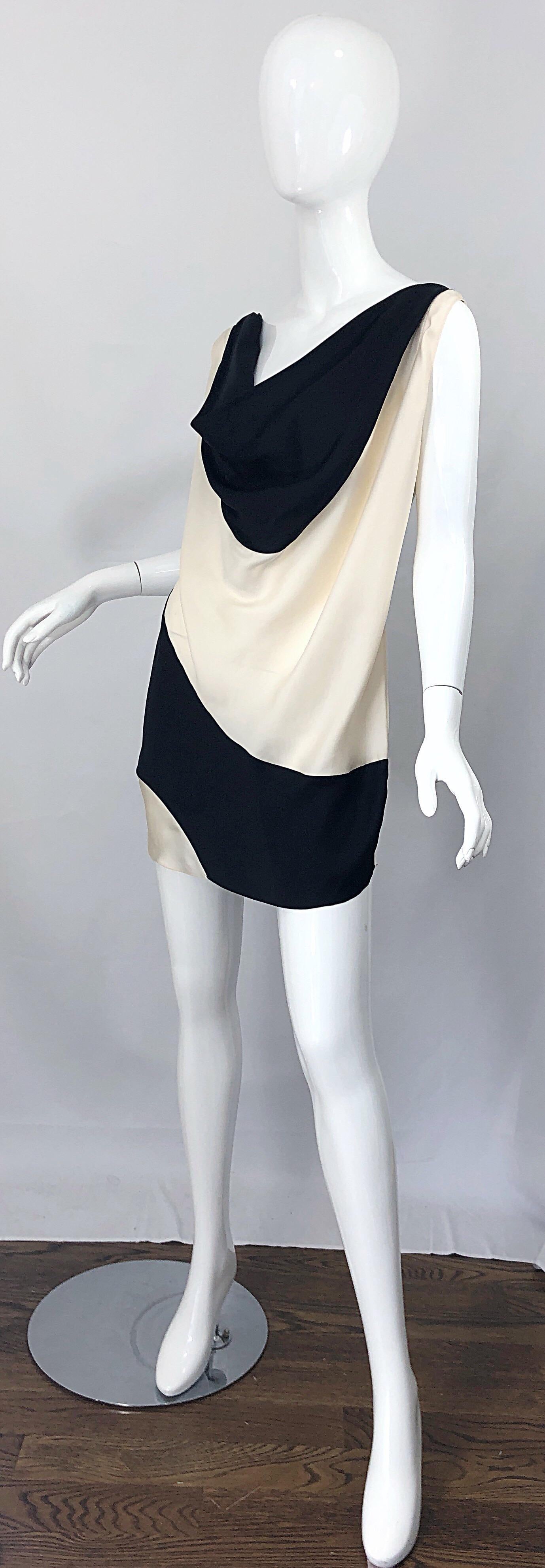 Women's Vintage Donna Karan Runway Collection Black & White Ivory Sz 10 / 12 Tunic Dress