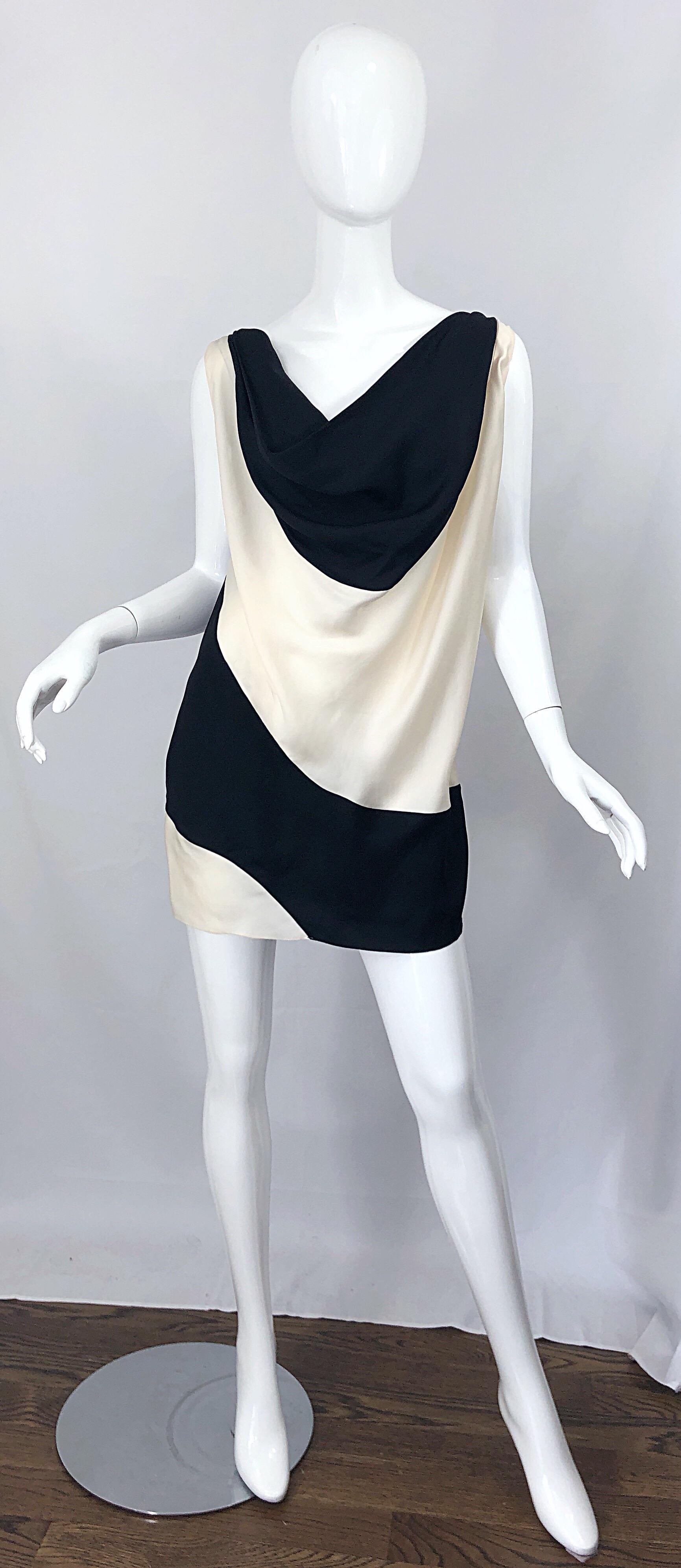 Vintage Donna Karan Runway Collection Black & White Ivory Sz 10 / 12 Tunic Dress 1