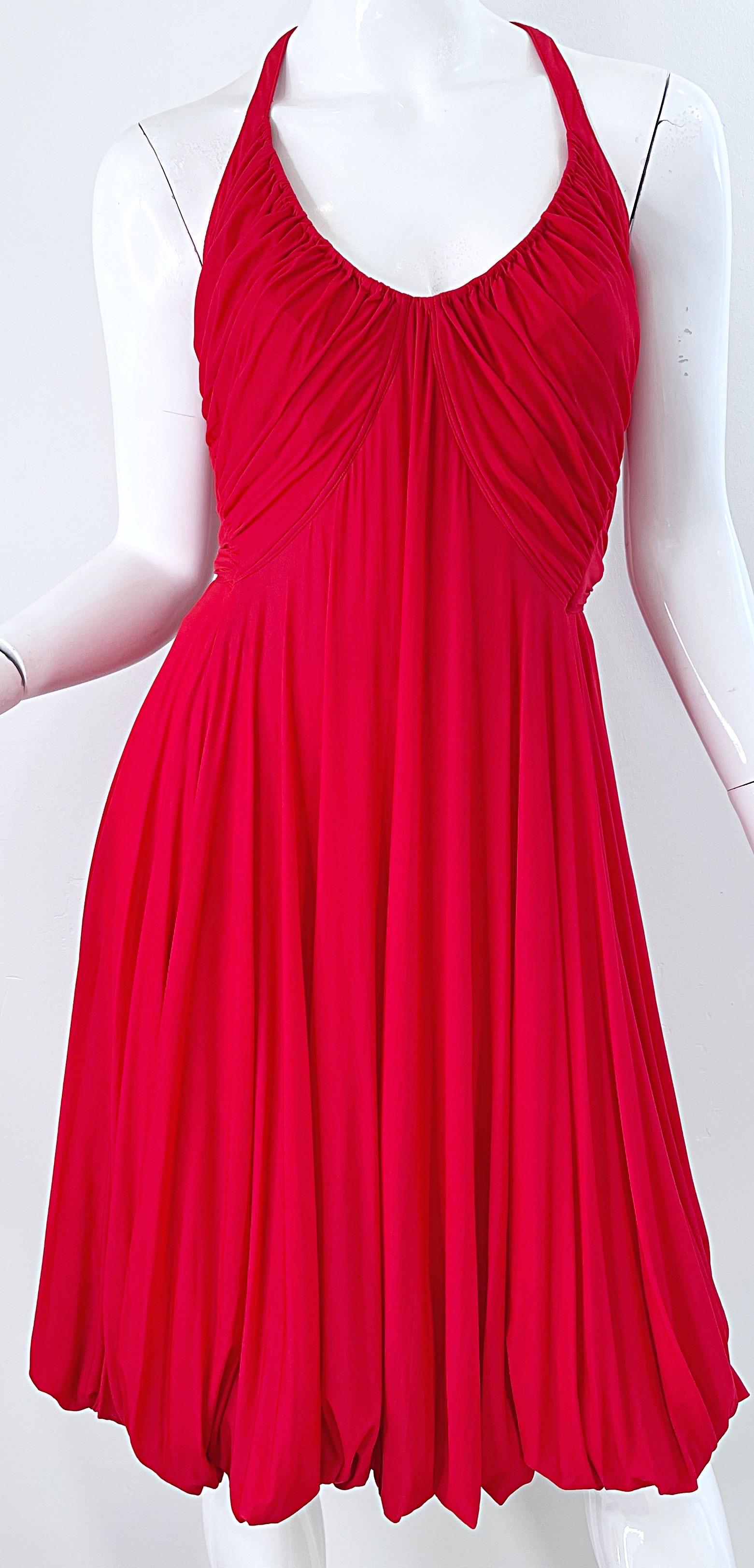 NWT Donna Karan Spring 2006 Size Medium Red Cupro Spandex Grecian Halter Dress 6