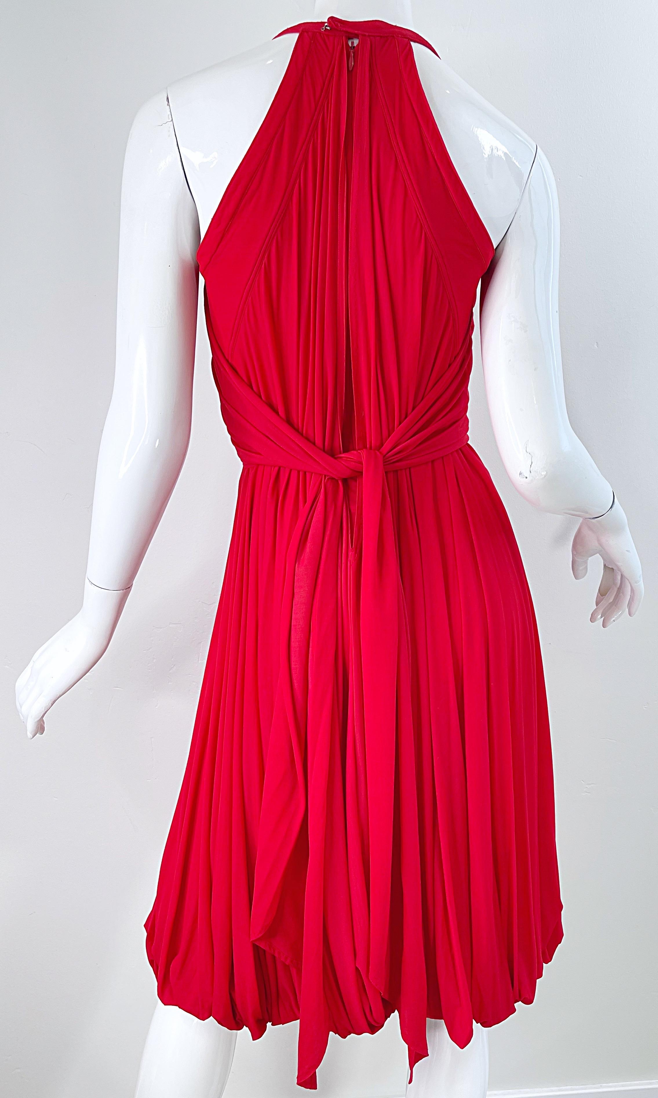NWT Donna Karan Spring 2006 Size Medium Red Cupro Spandex Grecian Halter Dress 7
