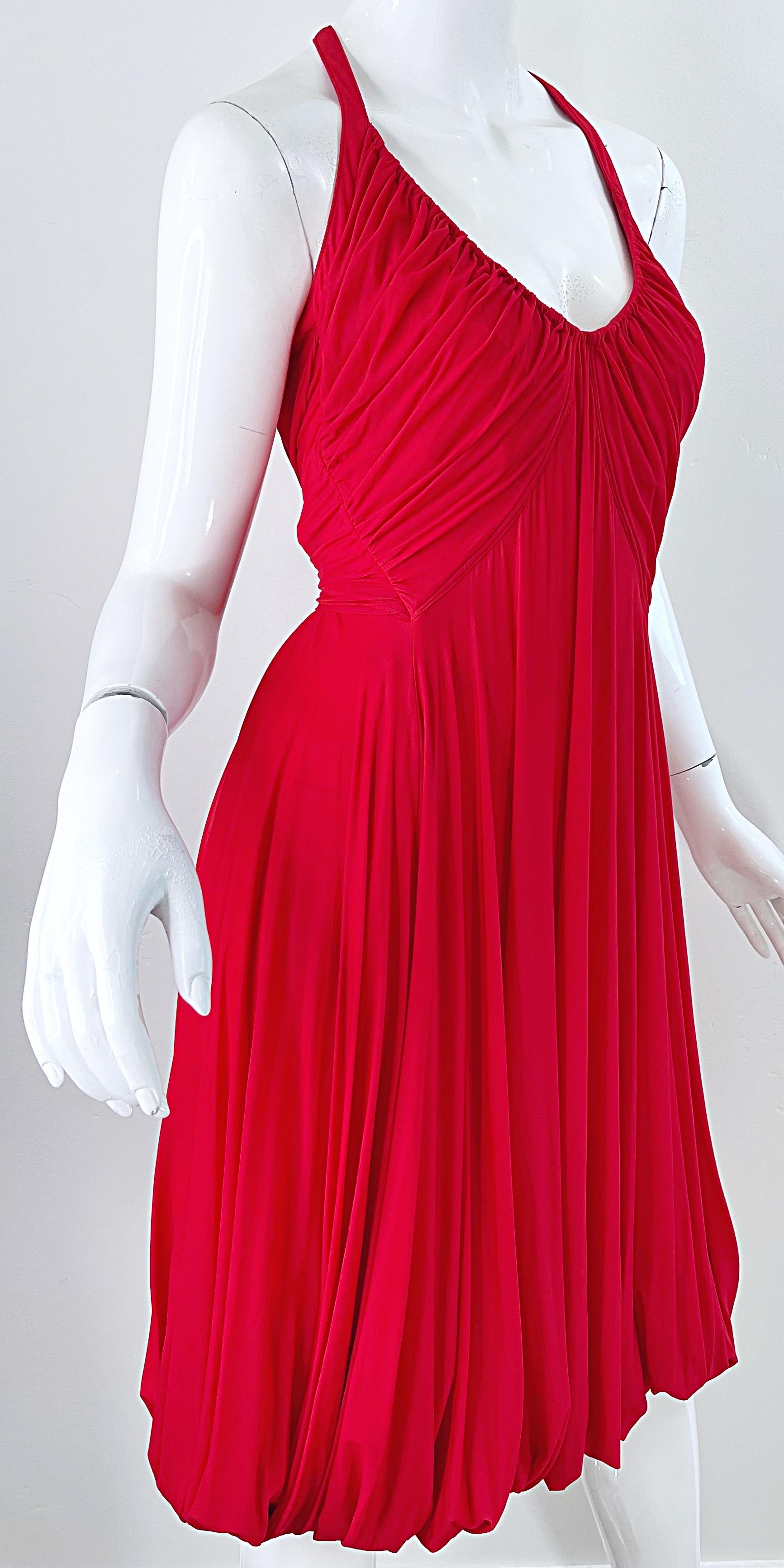 NWT Donna Karan Spring 2006 Size Medium Red Cupro Spandex Grecian Halter Dress 8