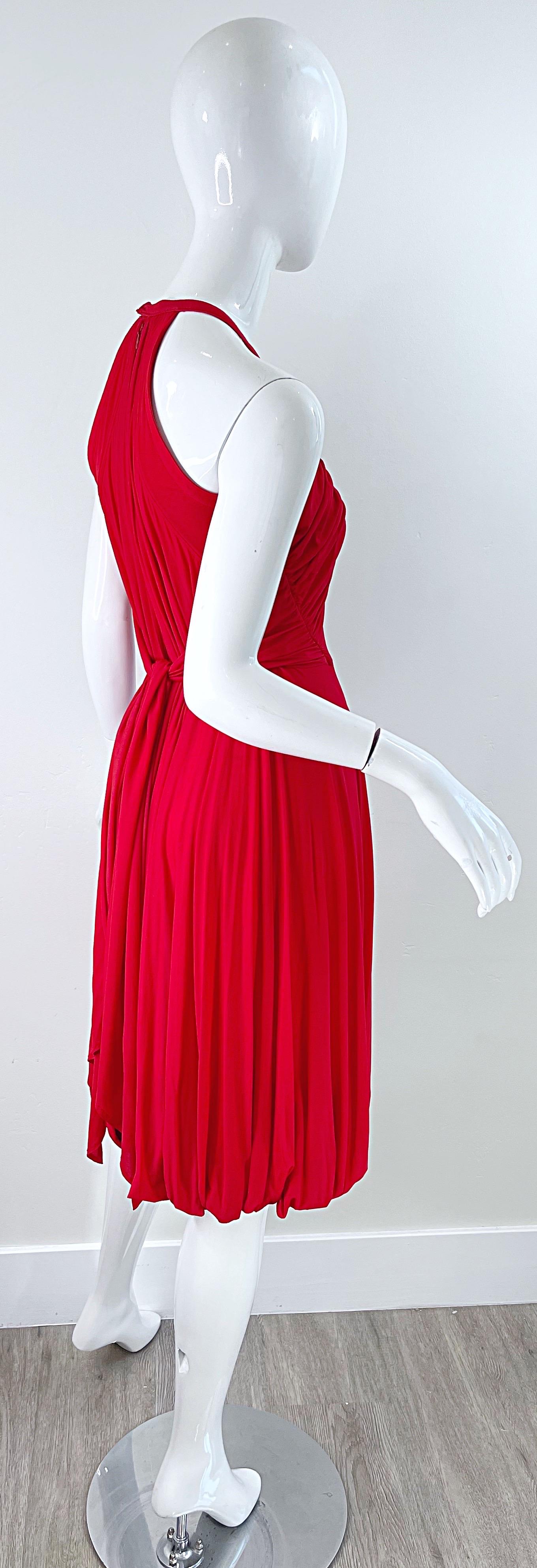 NWT Donna Karan Spring 2006 Size Medium Red Cupro Spandex Grecian Halter Dress 9