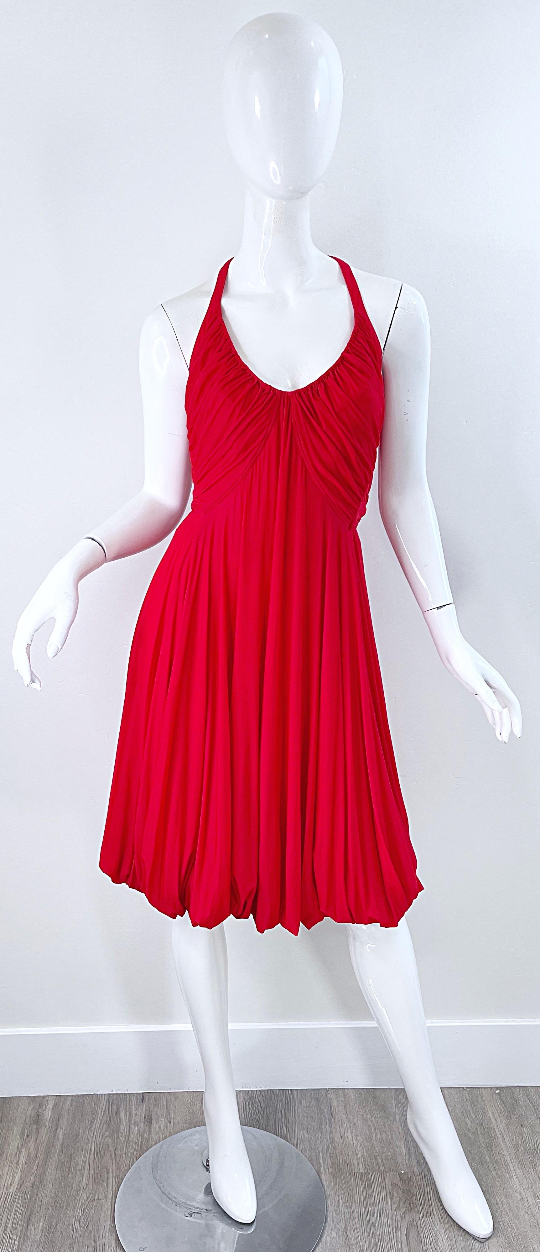 NWT Donna Karan Spring 2006 Size Medium Red Cupro Spandex Grecian Halter Dress 10