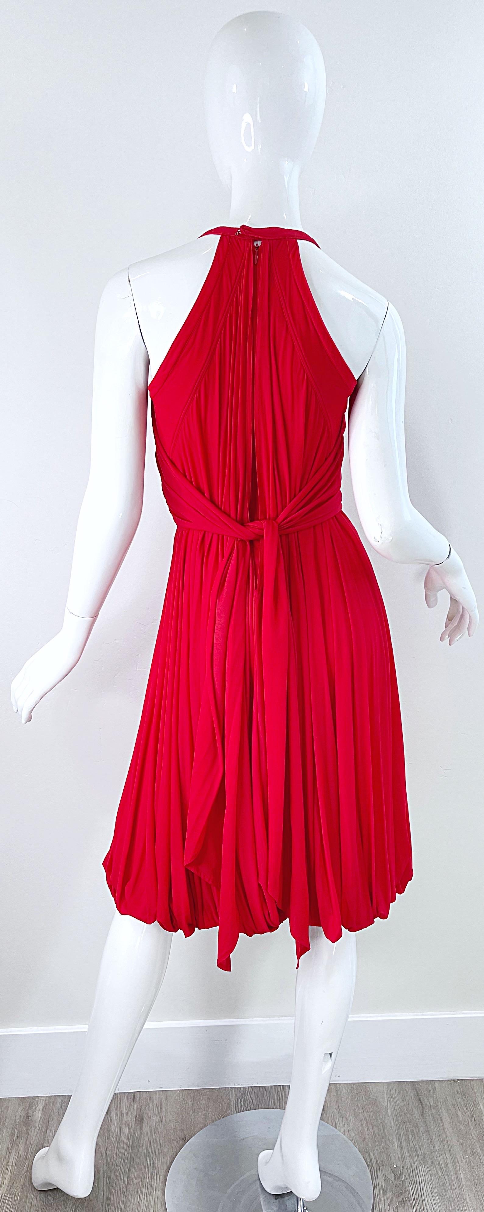 Women's NWT Donna Karan Spring 2006 Size Medium Red Cupro Spandex Grecian Halter Dress