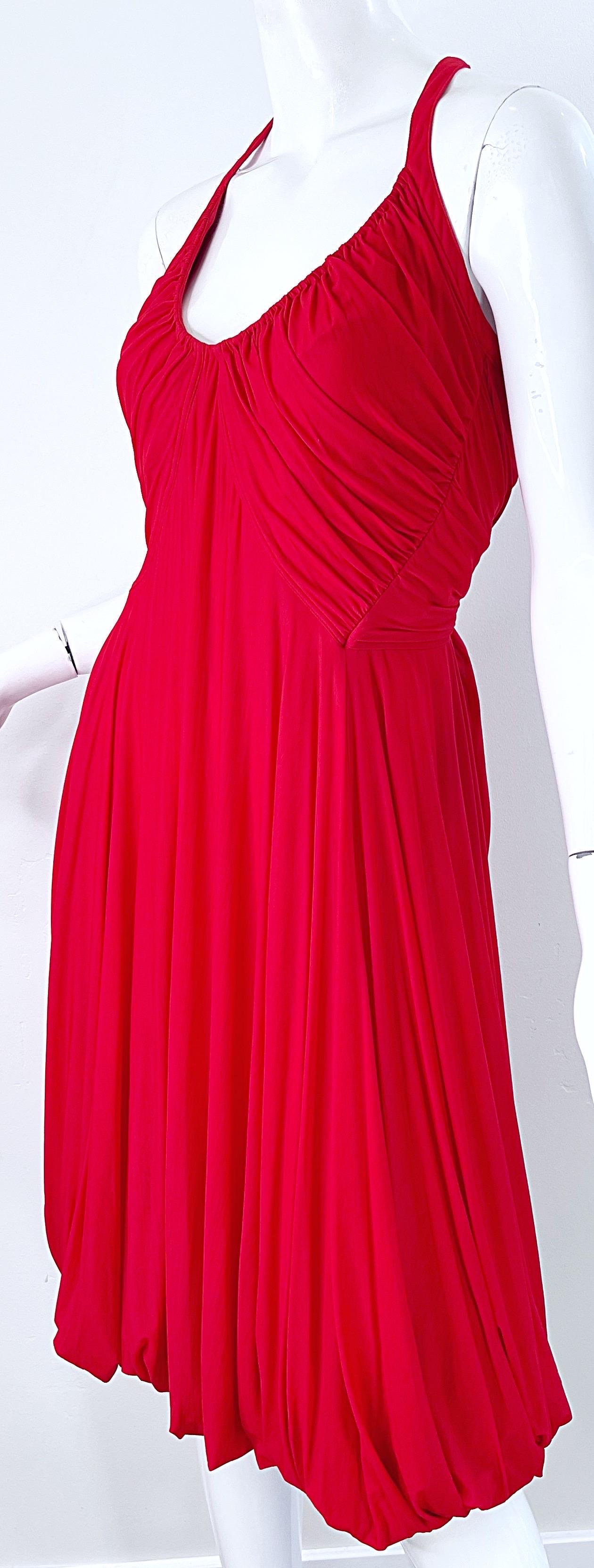 NWT Donna Karan Spring 2006 Size Medium Red Cupro Spandex Grecian Halter Dress 2