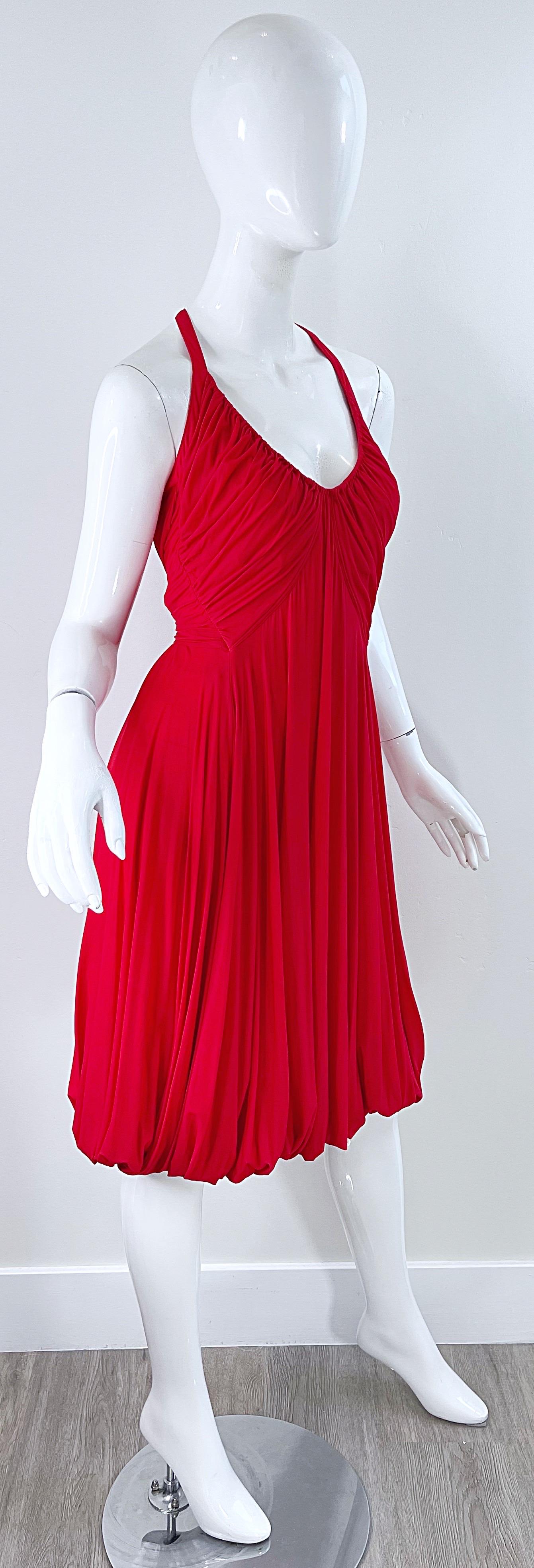 NWT Donna Karan Spring 2006 Size Medium Red Cupro Spandex Grecian Halter Dress 3