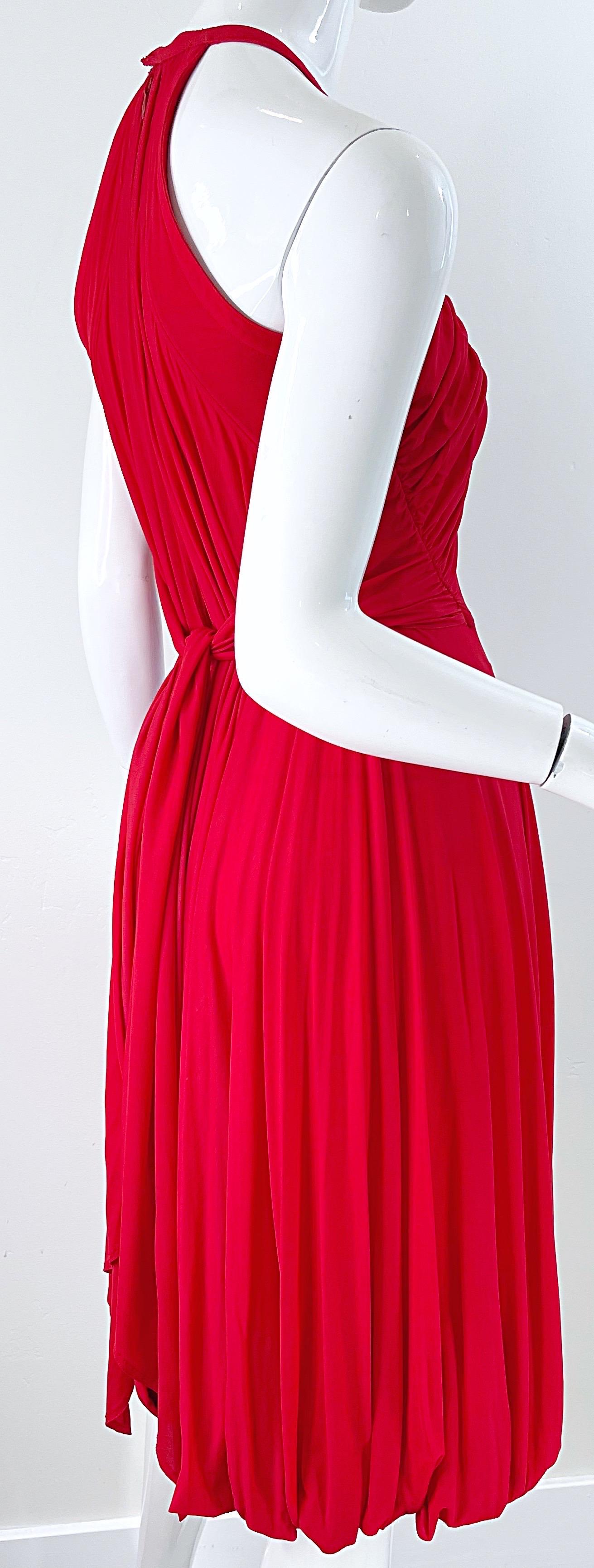 NWT Donna Karan Spring 2006 Size Medium Red Cupro Spandex Grecian Halter Dress 4