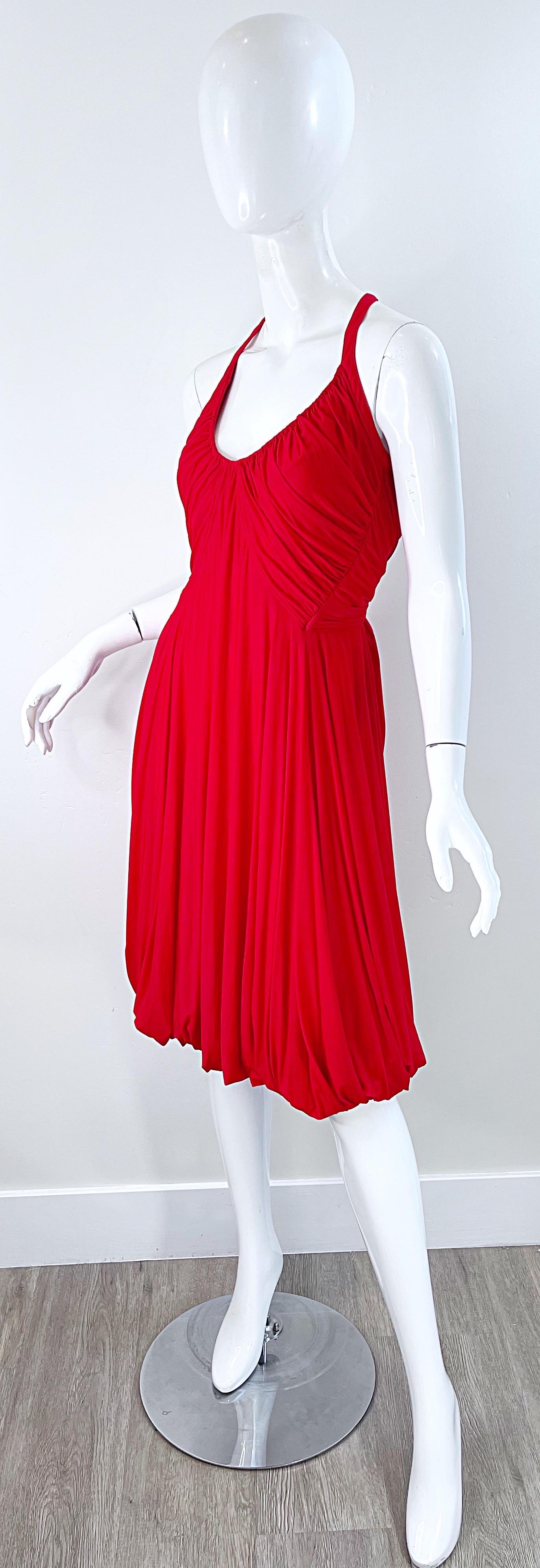 NWT Donna Karan Spring 2006 Size Medium Red Cupro Spandex Grecian Halter Dress 5
