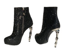 NWT Dsquared  Black Finger Bone Heel Platform Glitter Ankle Boots Italian 38