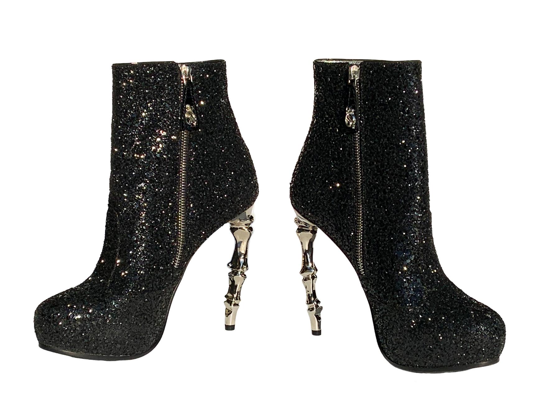 black sparkle ankle boots
