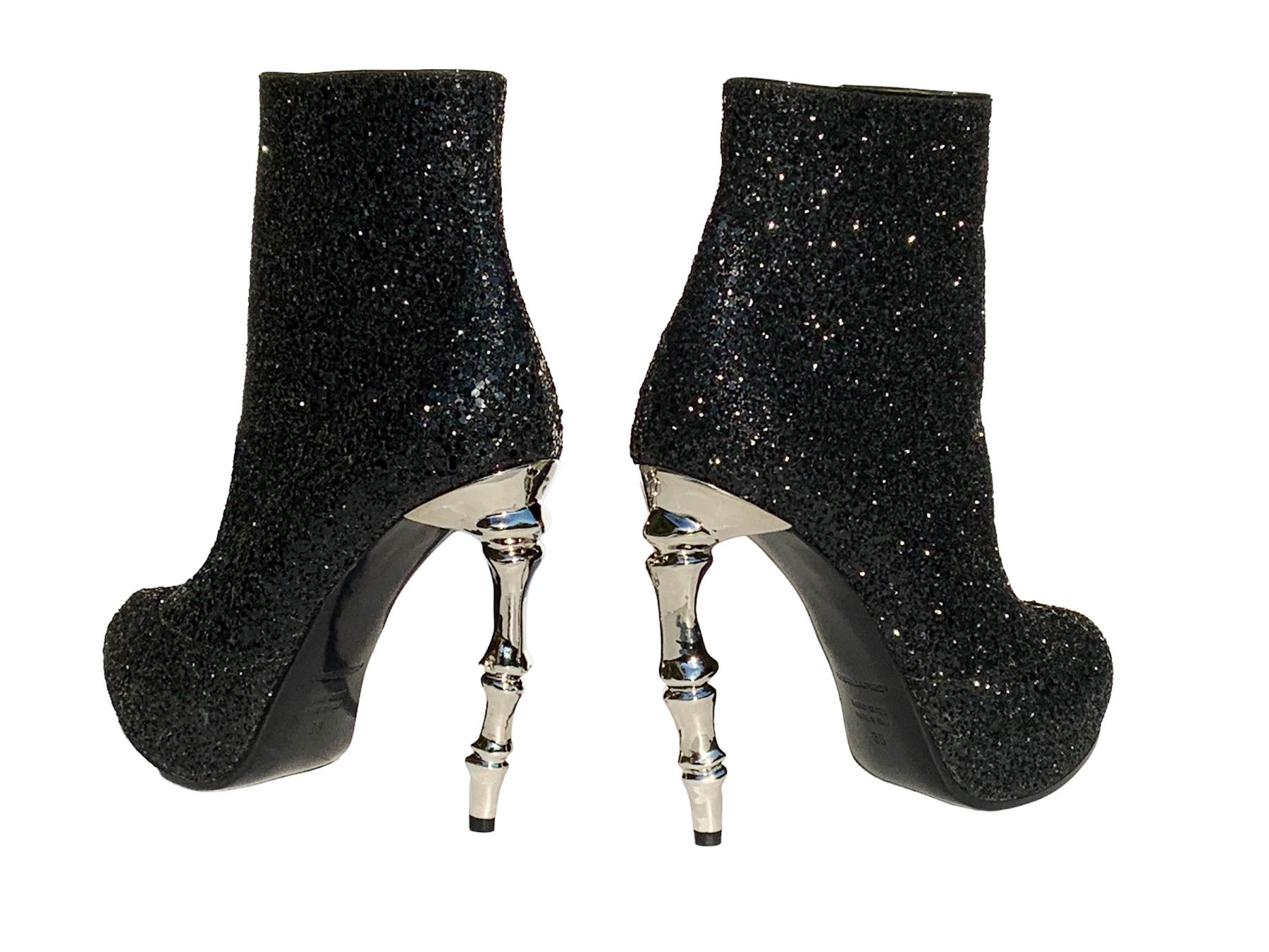 black glitter heel boots