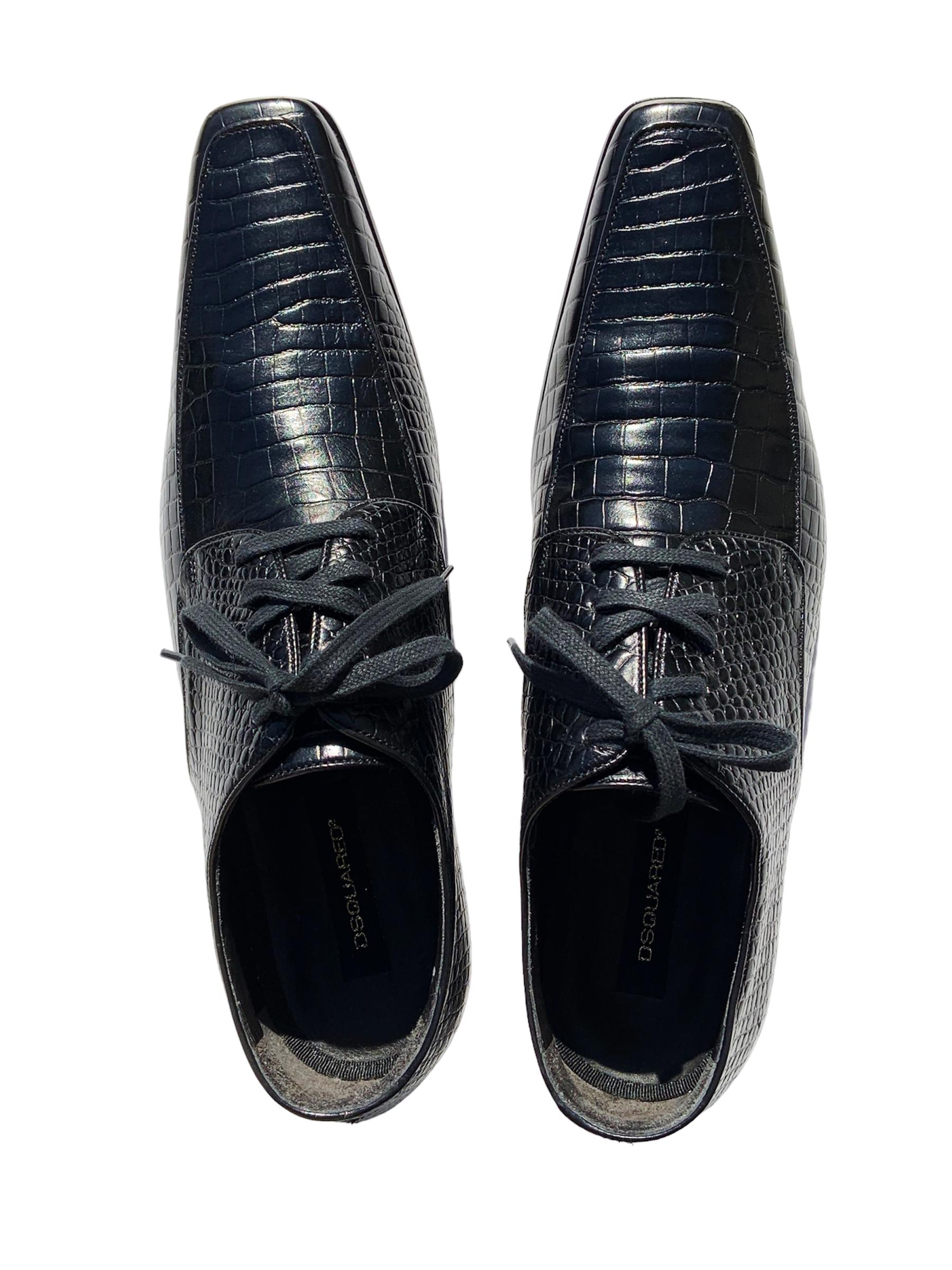 Noir NWT Dsquared2 Black Crocodile Men's Lace Up Dress Shoes Italian 43 en vente
