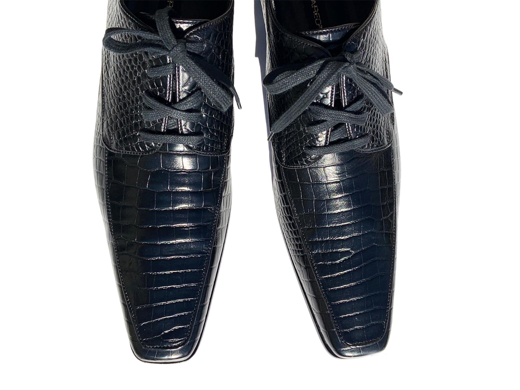 NWT Dsquared2 Black Crocodile Men's Lace Up Dress Shoes Italian 43 Neuf - En vente à Montgomery, TX