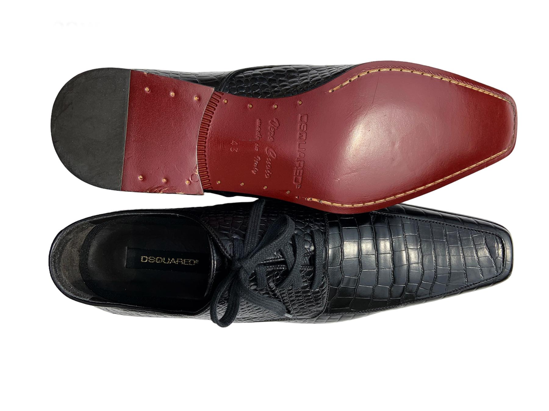 NWT Dsquared2 Black Crocodile Men's Lace Up Dress Shoes Italian 43 en vente 1