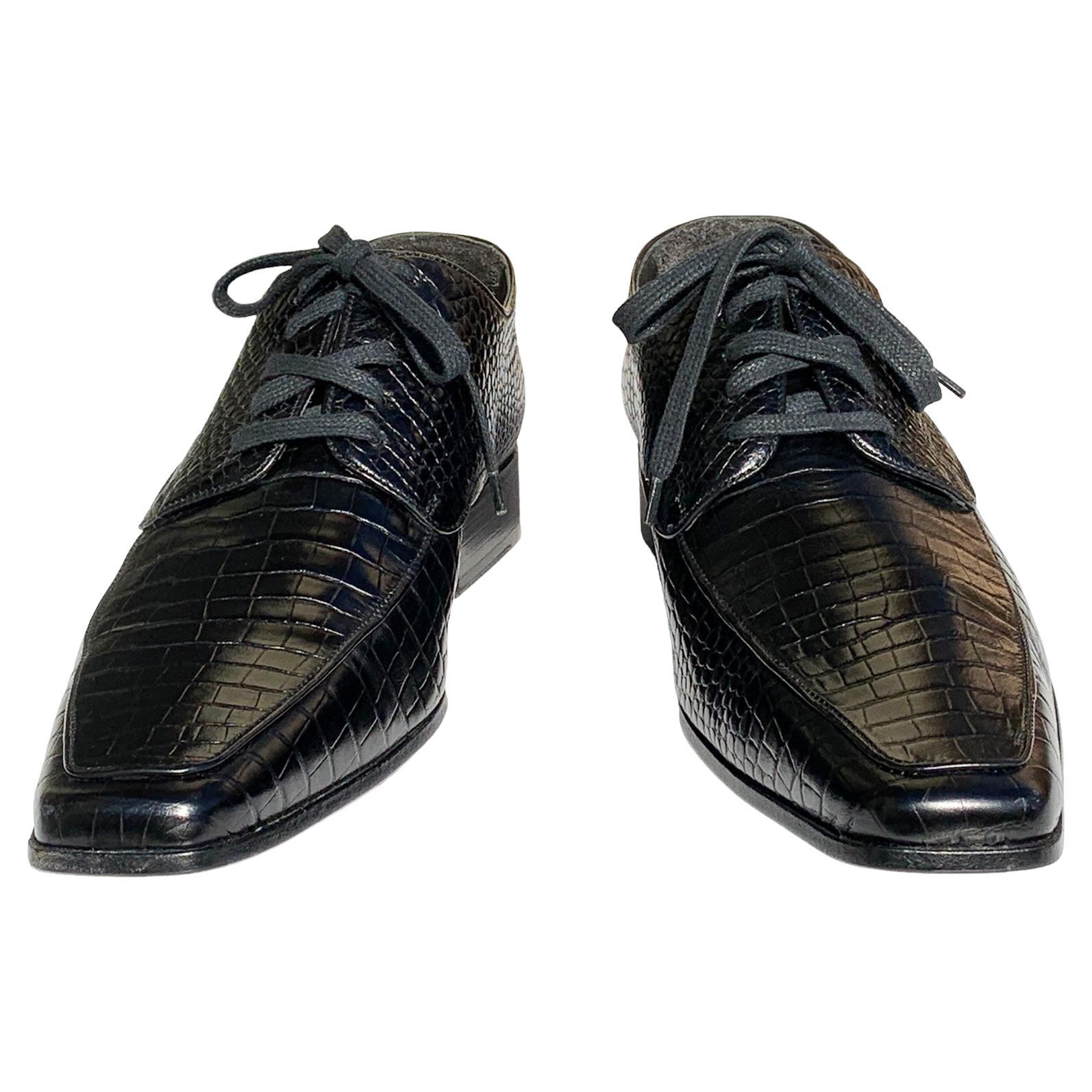 NWT Dsquared2 Black Crocodile Men's Lace Up Dress Shoes Italian 43 en vente