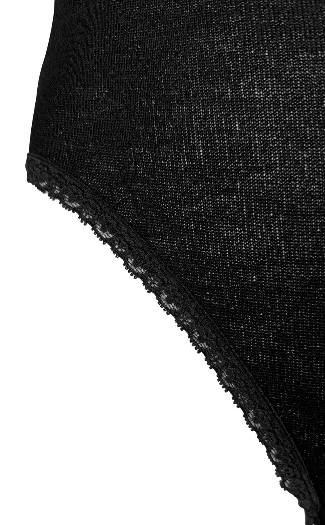 This new with tags early 1990s Donna Karan black knit bodysuit features a sleek, form-fitting design with a scoop neckline and lace-trimmed leg openings.

Approximate measurements:
Size - P
Bust: 26