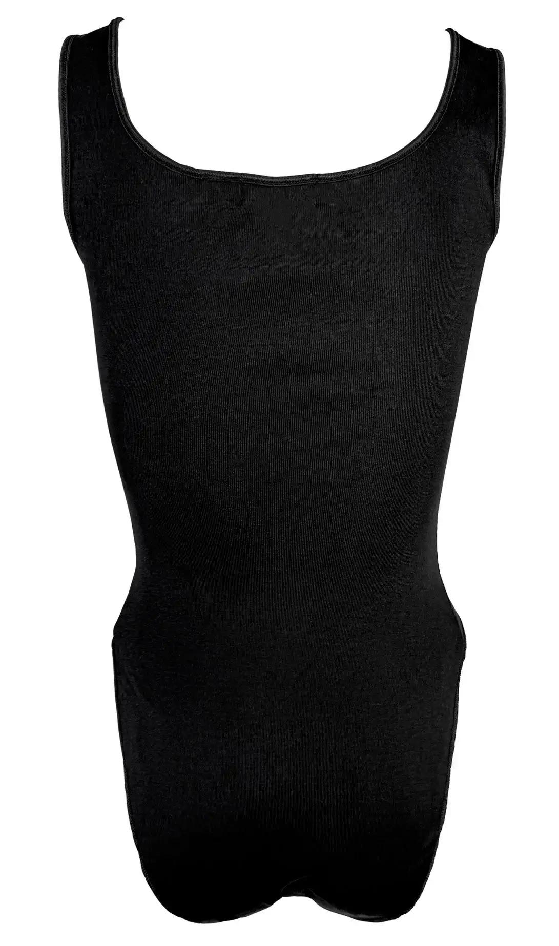 NWT Primi anni '90 Donna Karan Body in seta nera con finiture in raso Canotta elasticizzata In condizioni ottime in vendita a West Hollywood, CA