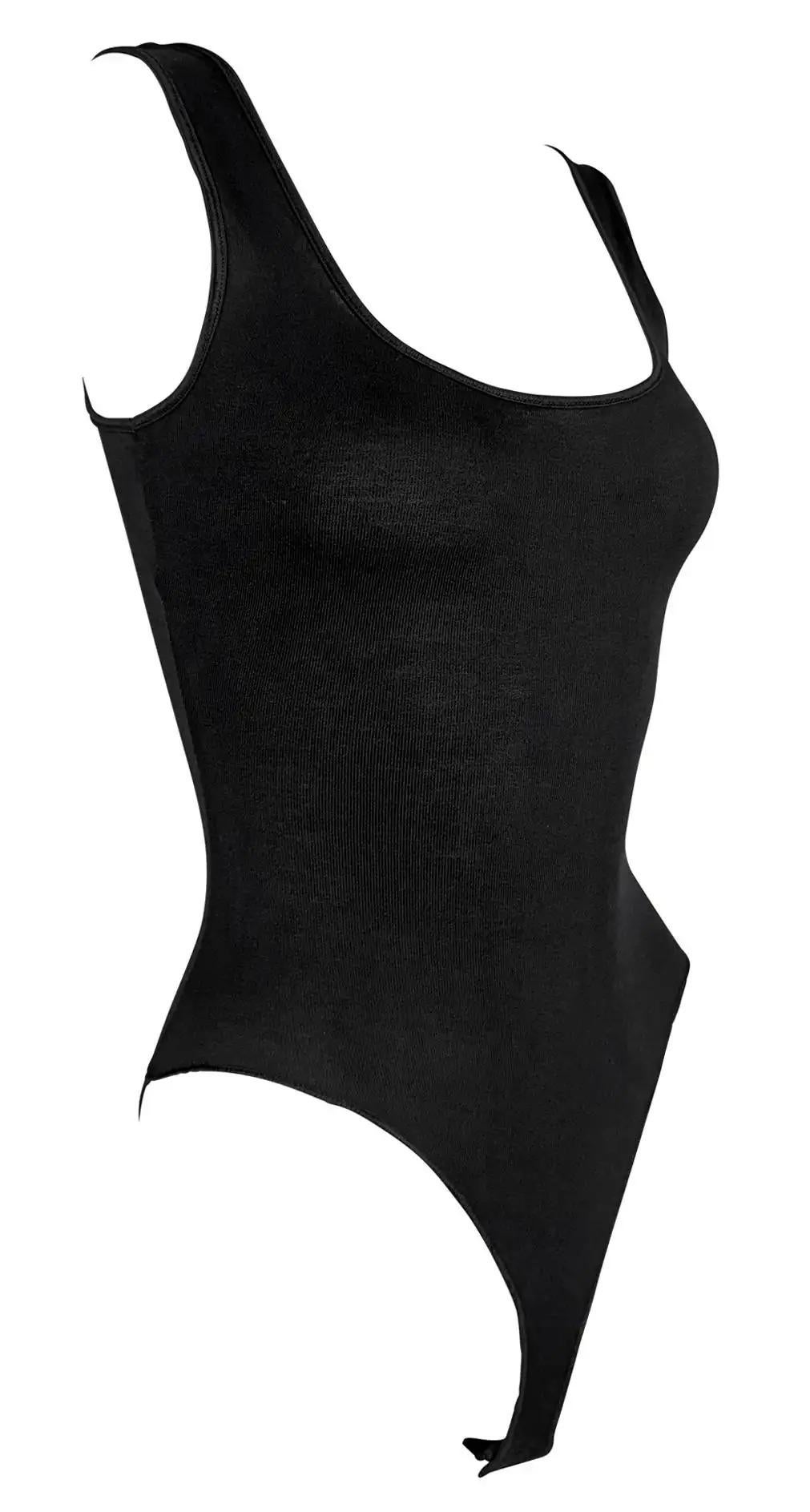 NWT Primi anni '90 Donna Karan Body in seta nera con finiture in raso Canotta elasticizzata in vendita 2