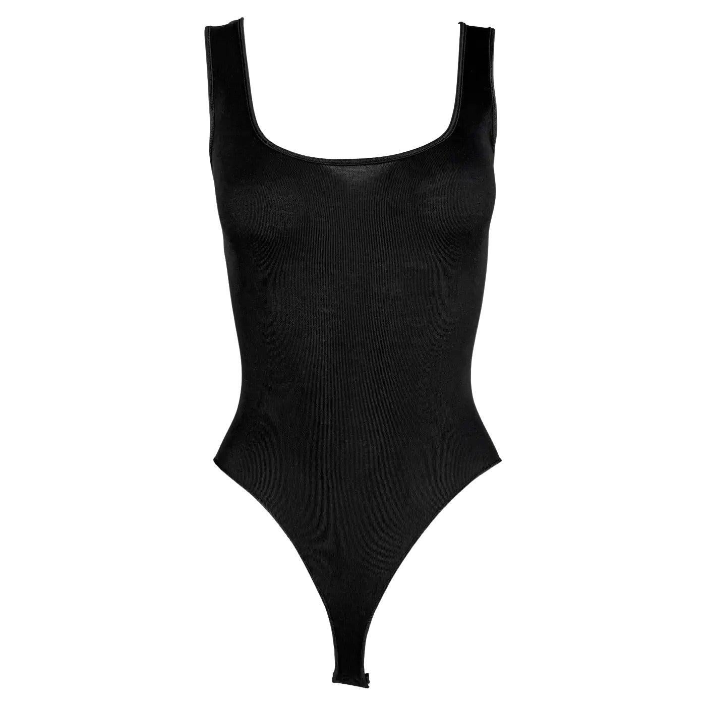NWT Primi anni '90 Donna Karan Body in seta nera con finiture in raso Canotta elasticizzata in vendita
