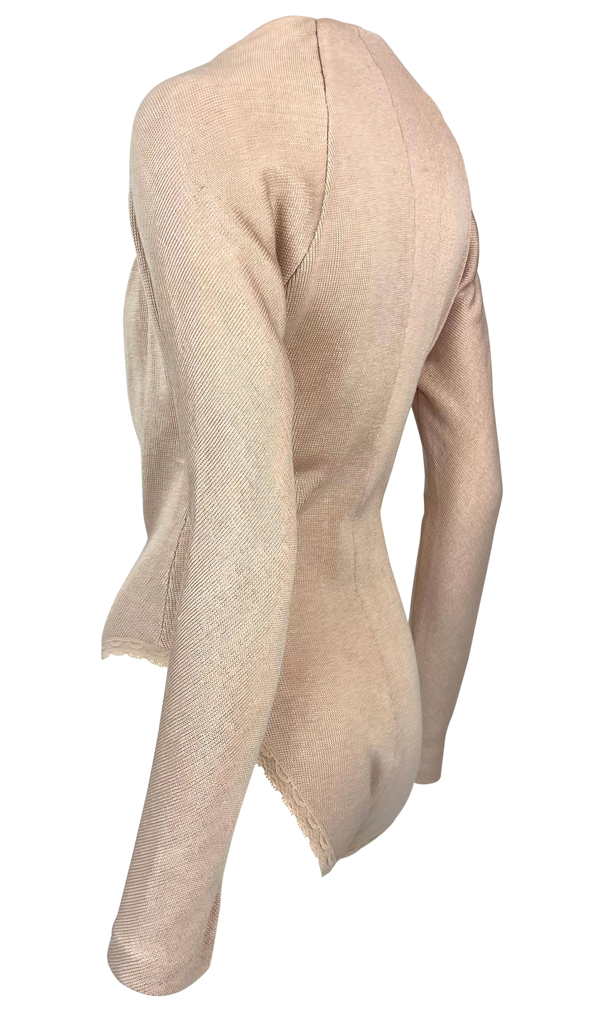 Beige NWT Early 1990s Donna Karan Blush Pink Silk Plunging Wrap Bodysuit Top For Sale
