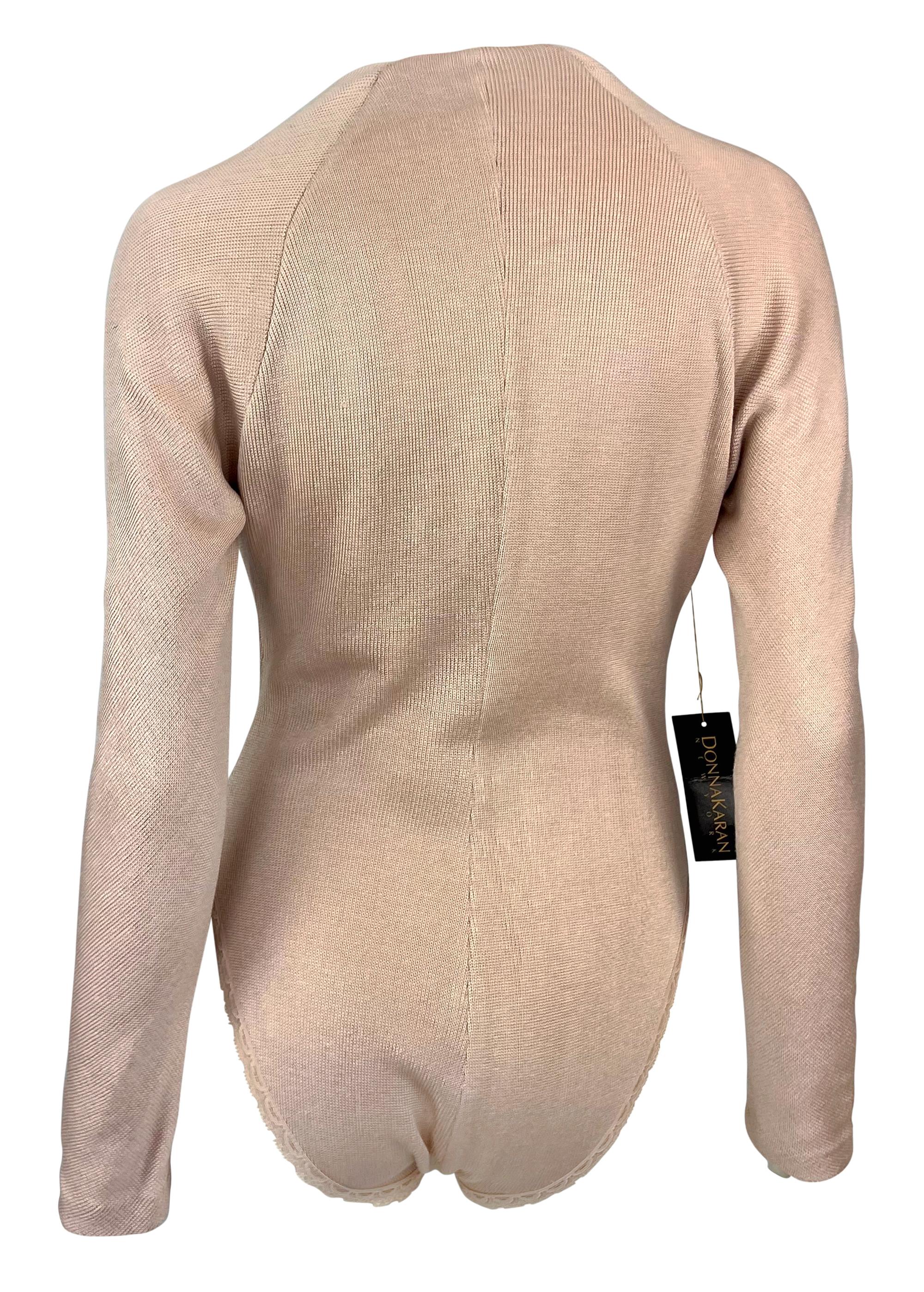 NWT Early 1990s Donna Karan Blush Pink Silk Plunging Wrap Bodysuit Top In Excellent Condition For Sale In West Hollywood, CA