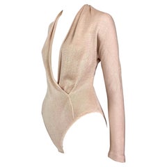 NWT Early 1990s Donna Karan Blush Pink Silk Plunging Wrap Bodysuit Top